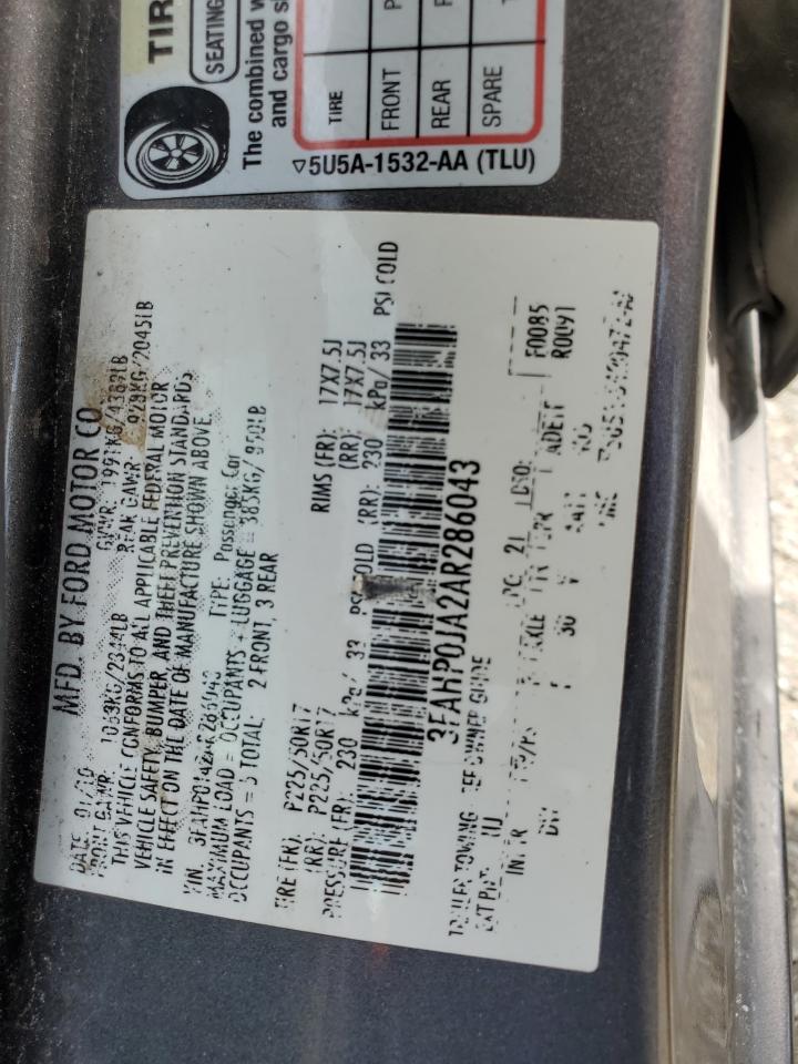 2010 Ford Fusion Sel VIN: 3FAHP0JA2AR286043 Lot: 64234624