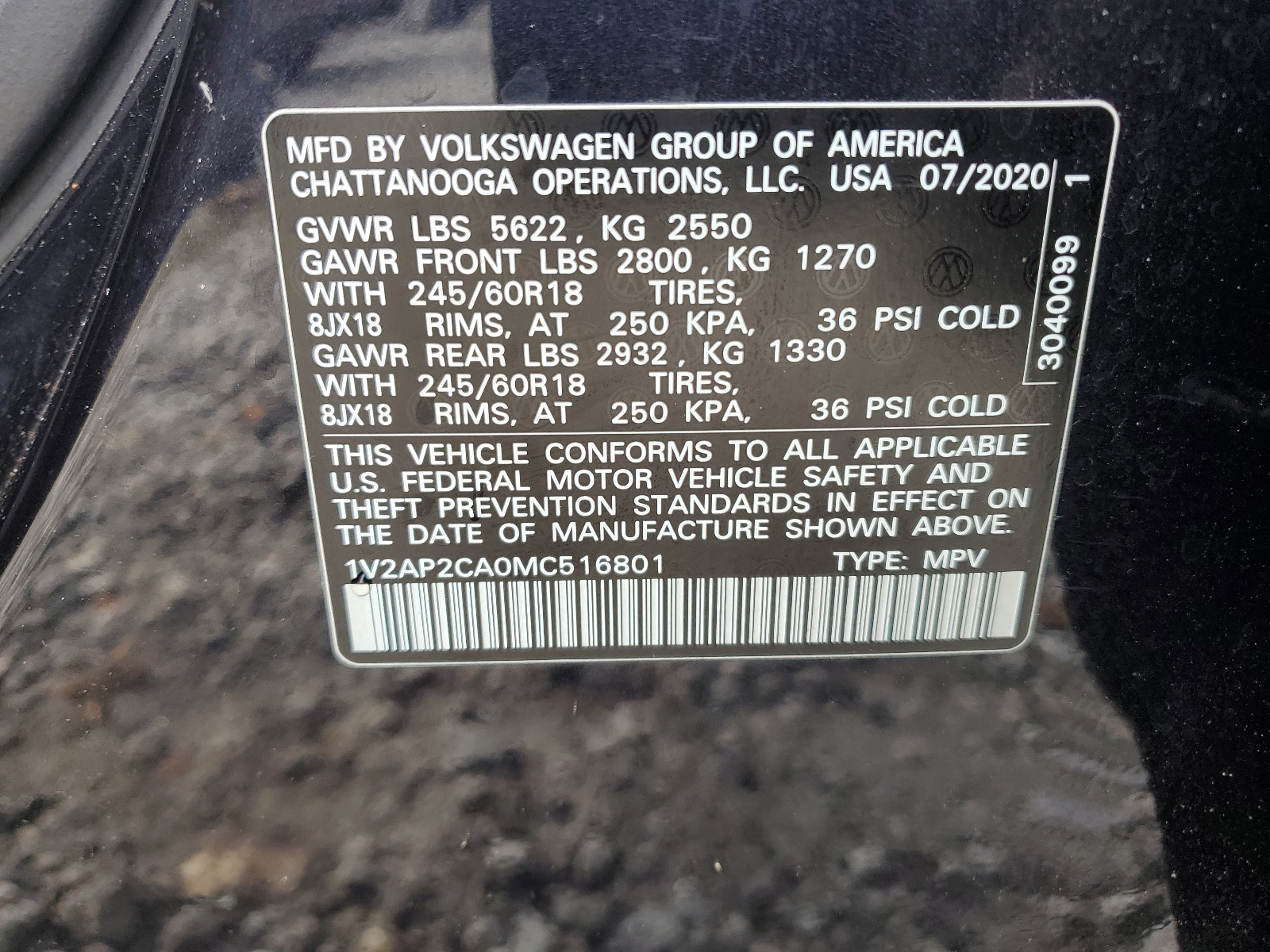 1V2AP2CA0MC516801 2021 Volkswagen Atlas S