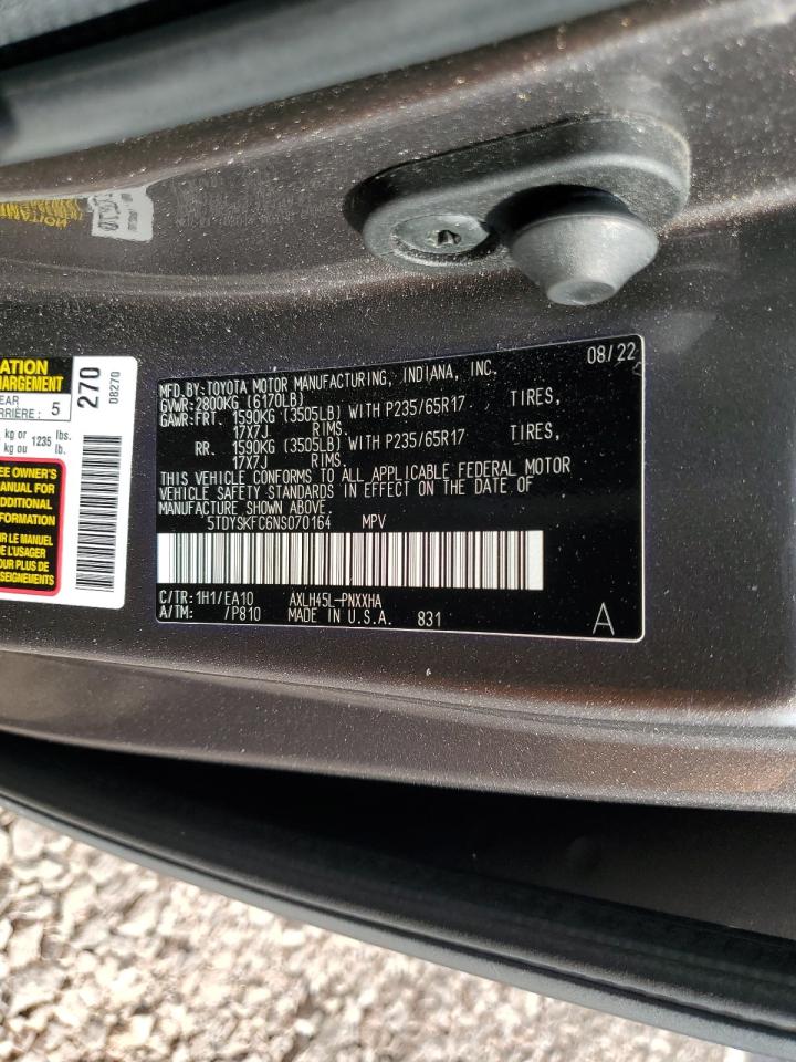 2022 Toyota Sienna Xle VIN: 5TDYSKFC6NS070164 Lot: 62348764