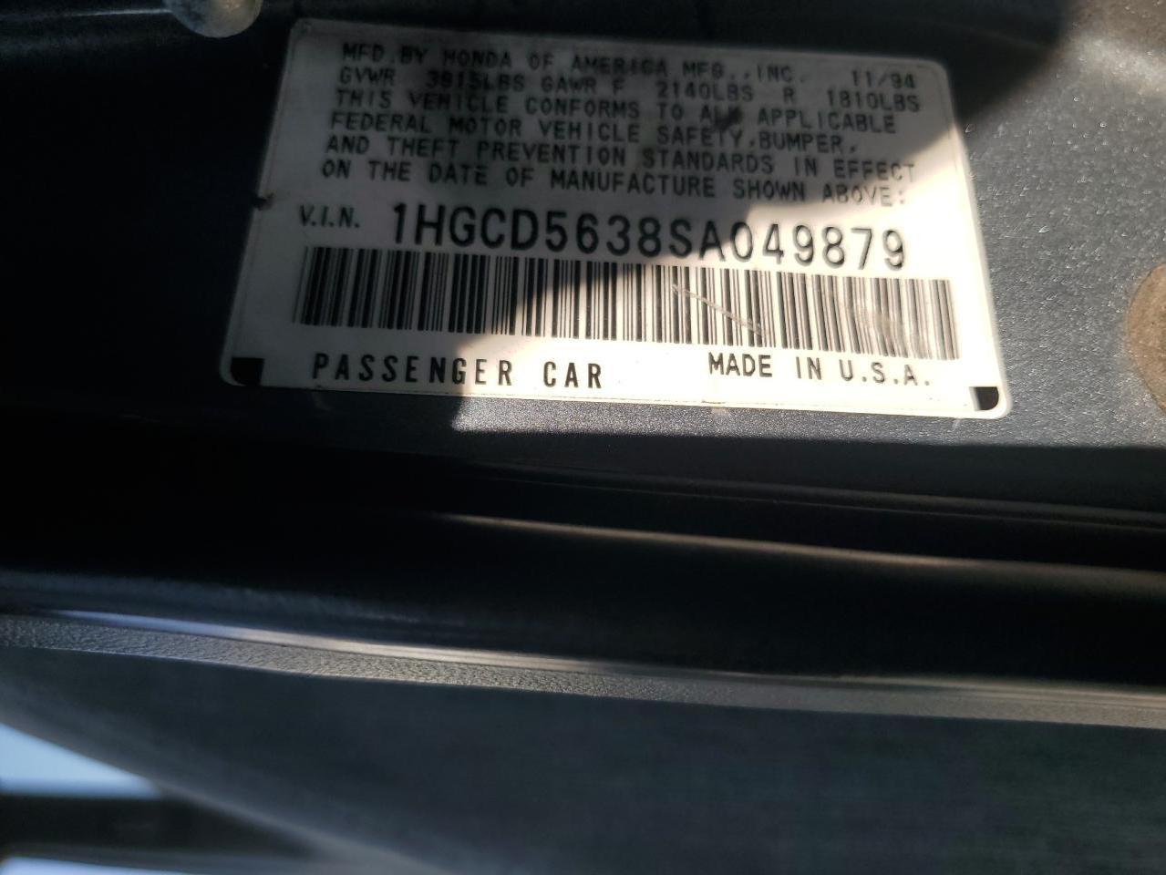 1995 Honda Accord Lx VIN: 1HGCD5638SA049879 Lot: 61350934