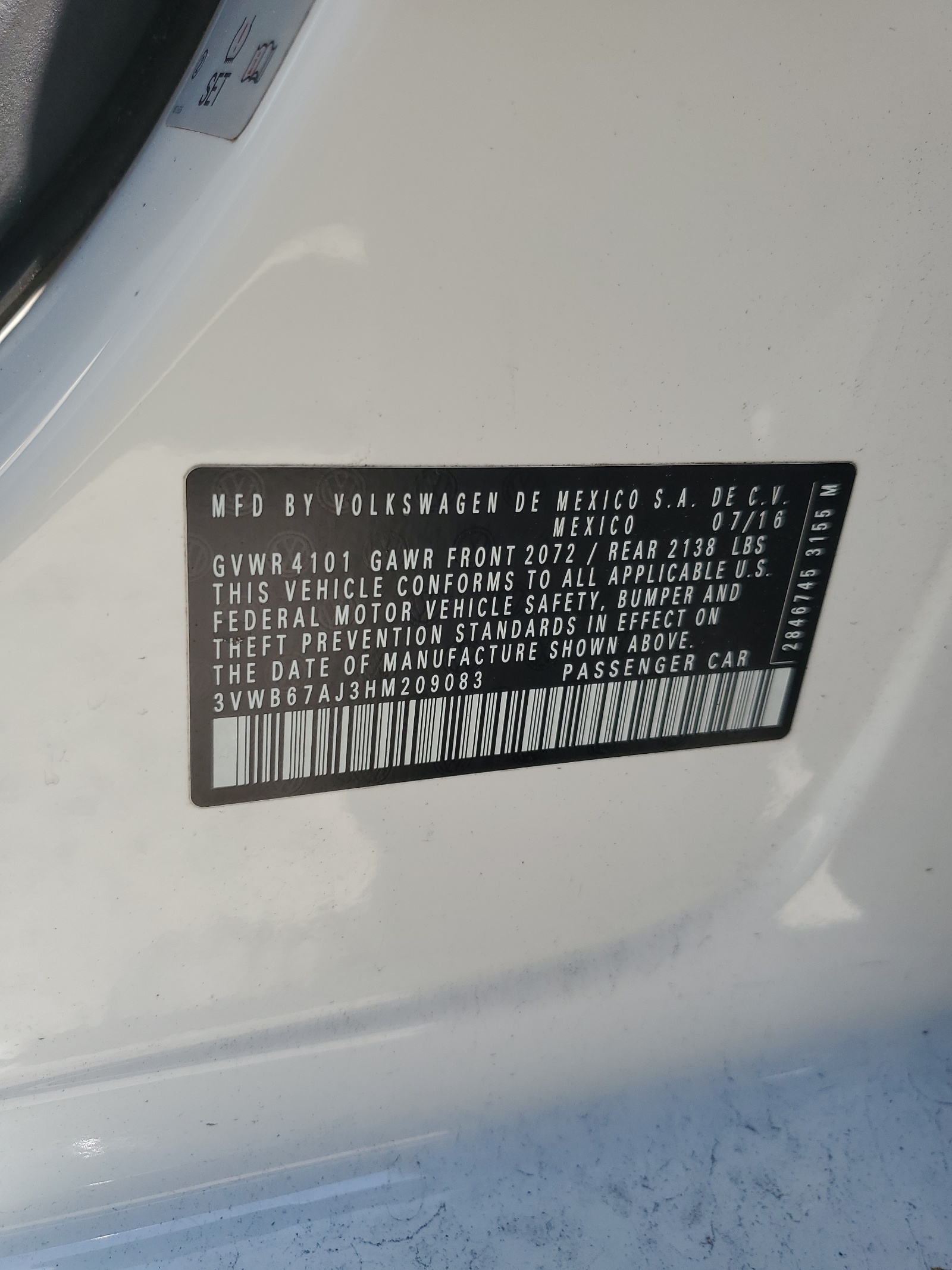 3VWB67AJ3HM209083 2017 Volkswagen Jetta Se