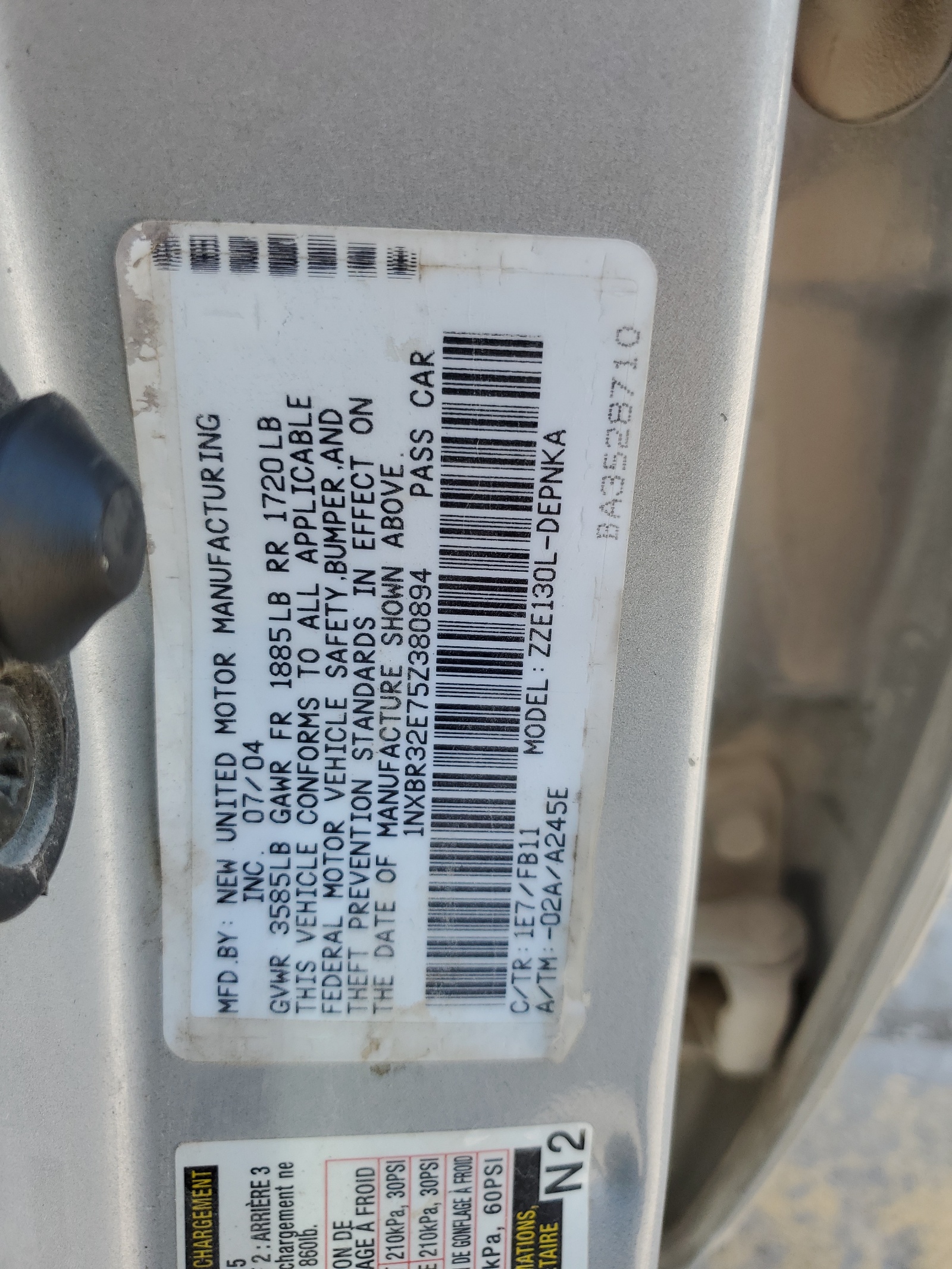 1NXBR32E75Z380894 2005 Toyota Corolla Ce