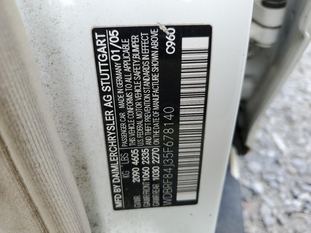 2005 Mercedes-Benz C 320 4Matic VIN: WDBRF84J35F678140 Lot: 65138794