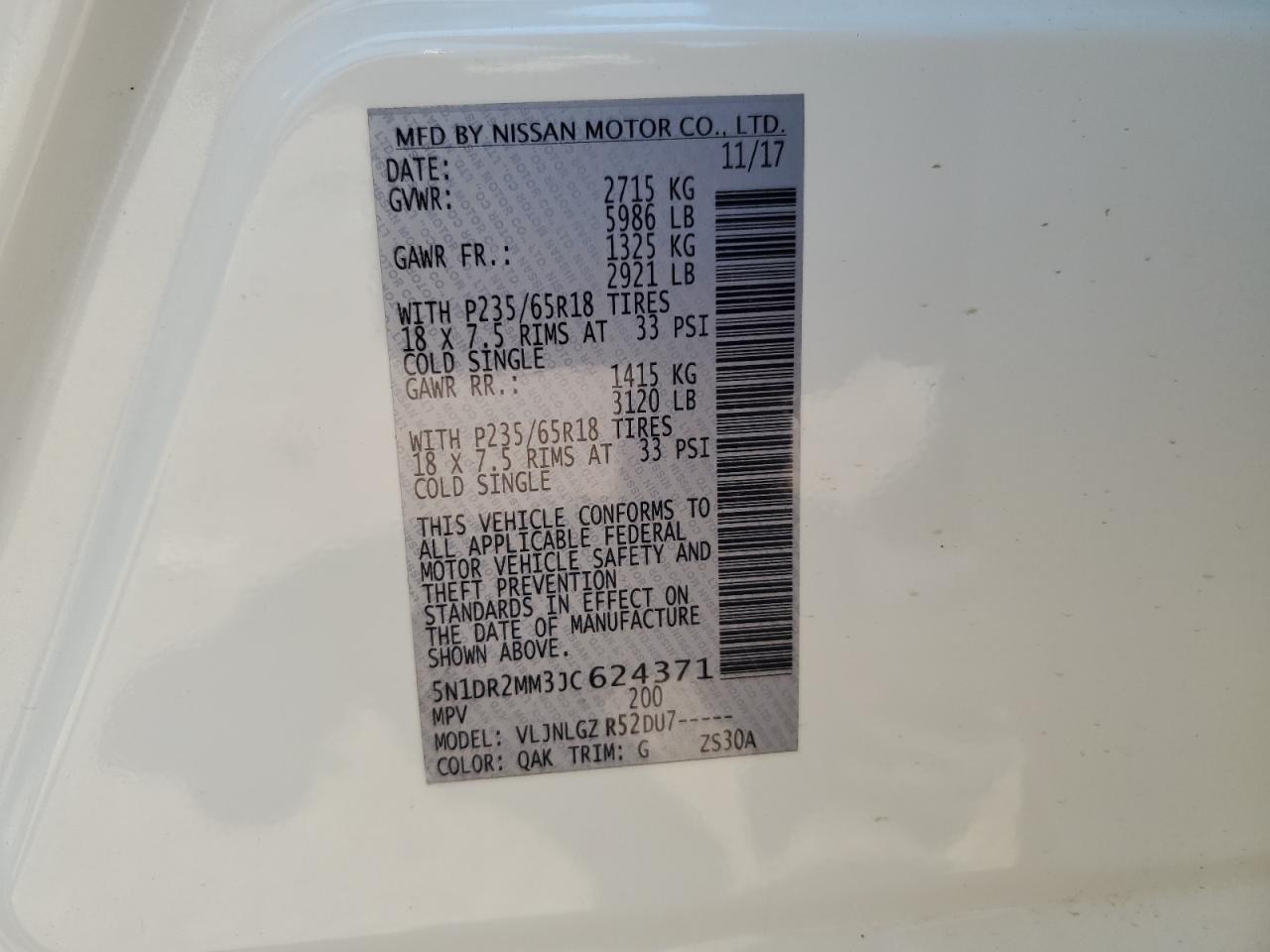 2018 Nissan Pathfinder S VIN: 5N1DR2MM3JC624371 Lot: 64105374