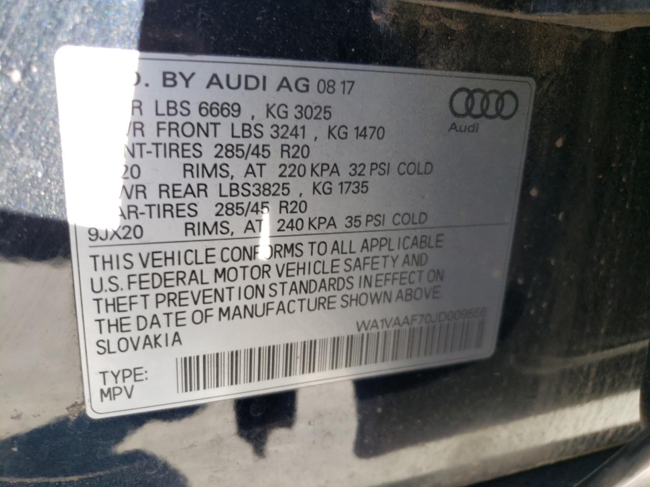 WA1VAAF70JD009556 2018 Audi Q7 Prestige