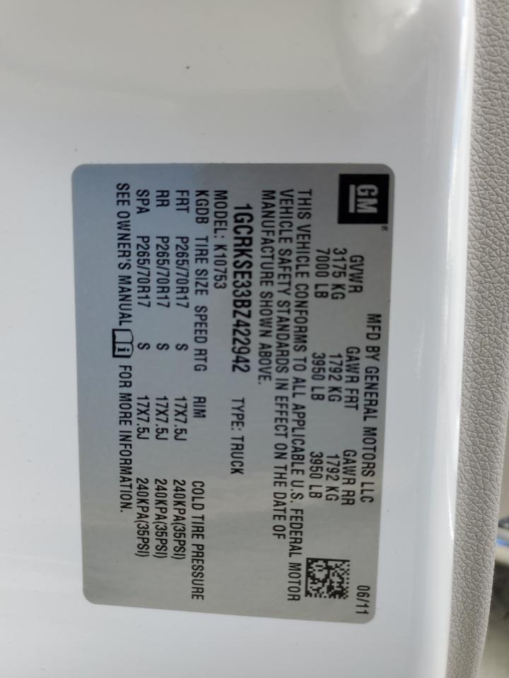 2011 Chevrolet Silverado K1500 Lt VIN: 1GCRKSE33BZ422942 Lot: 62913094