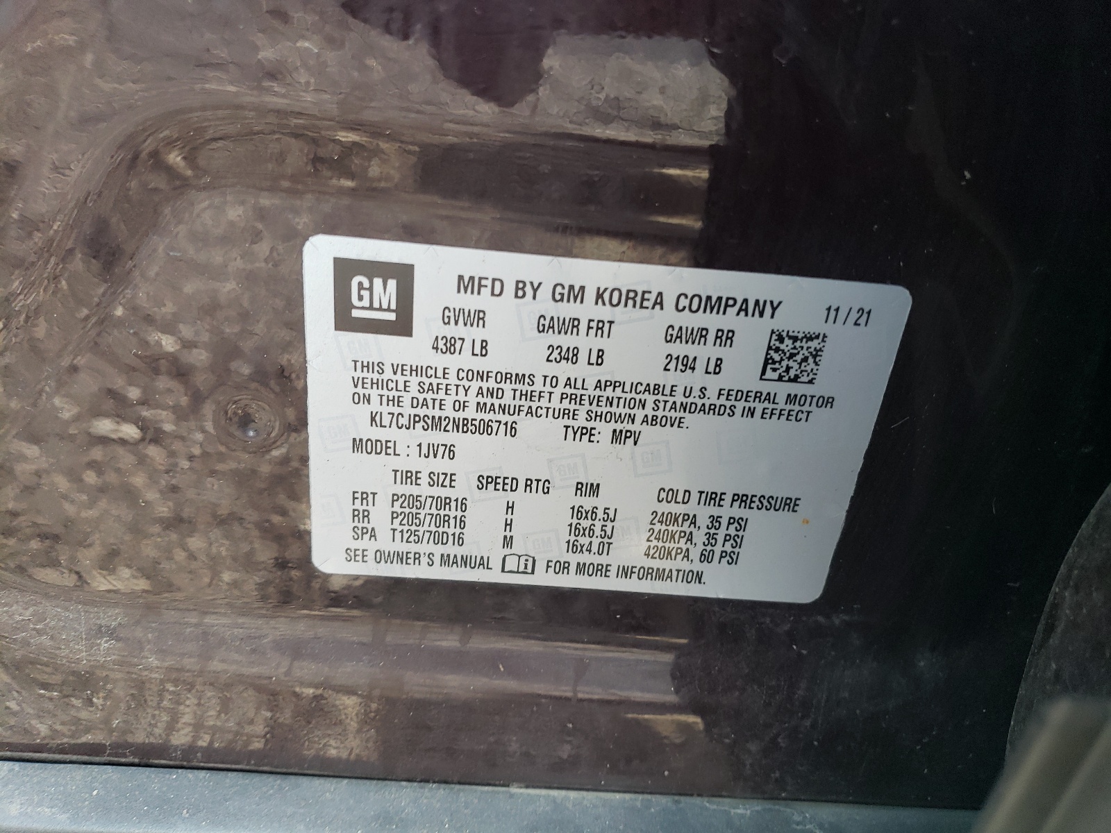 KL7CJPSM2NB506716 2022 Chevrolet Trax 1Lt