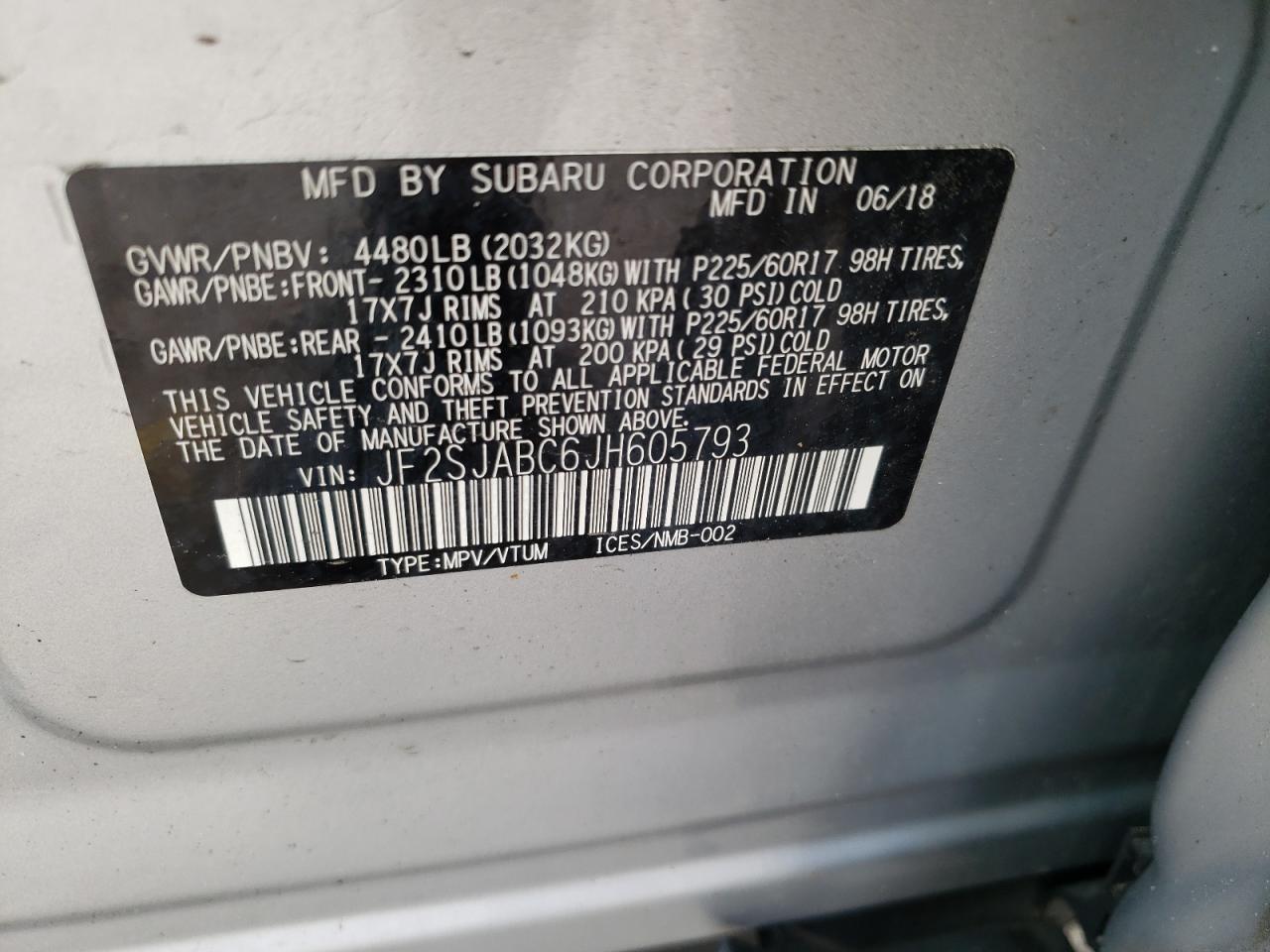 JF2SJABC6JH605793 2018 Subaru Forester 2.5I