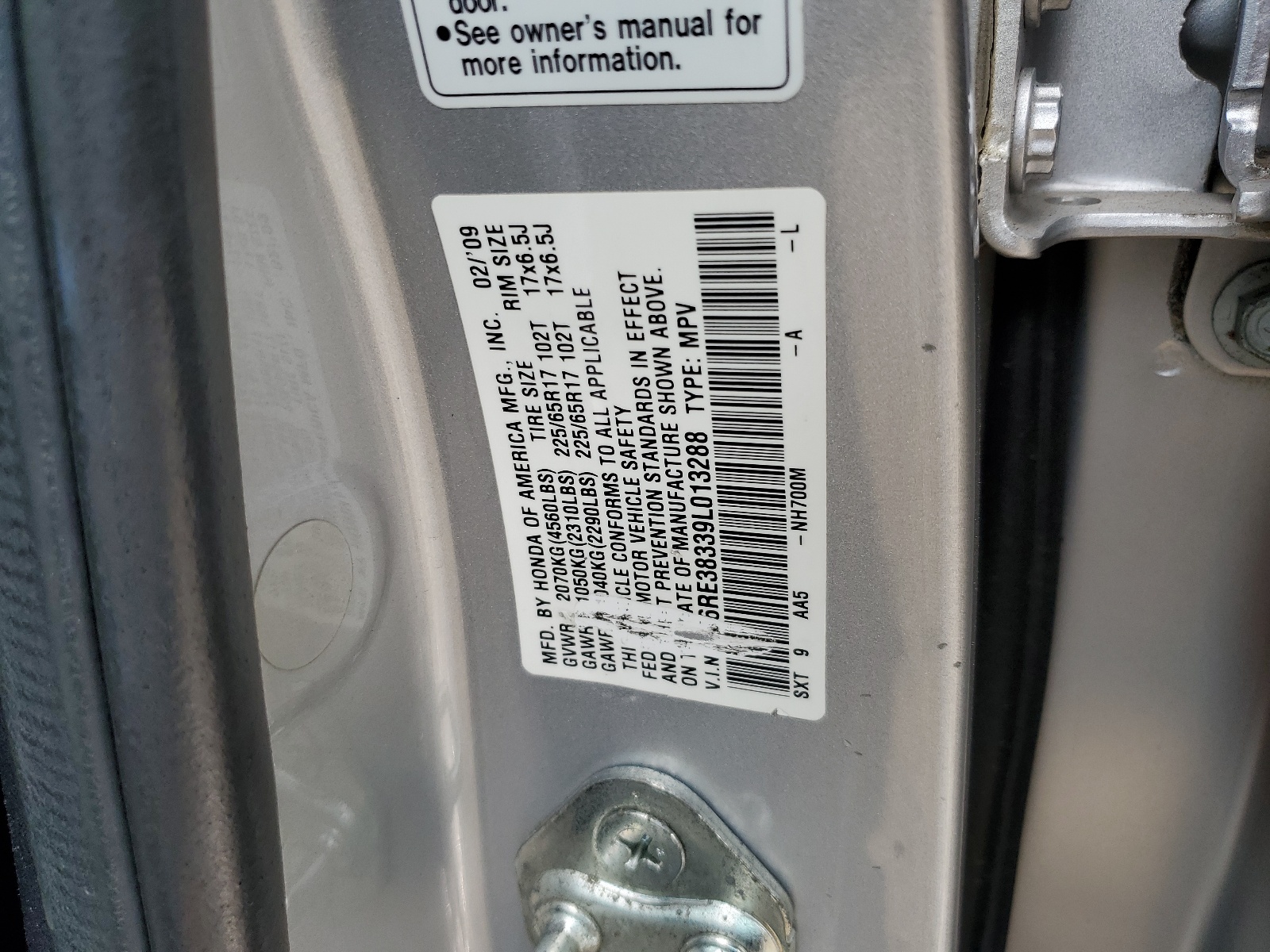 5J6RE38339L013288 2009 Honda Cr-V Lx