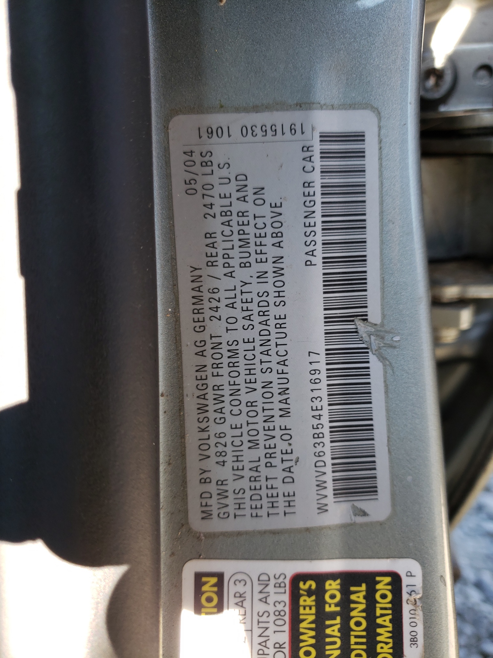 WVWVD63B54E316917 2004 Volkswagen Passat Gls