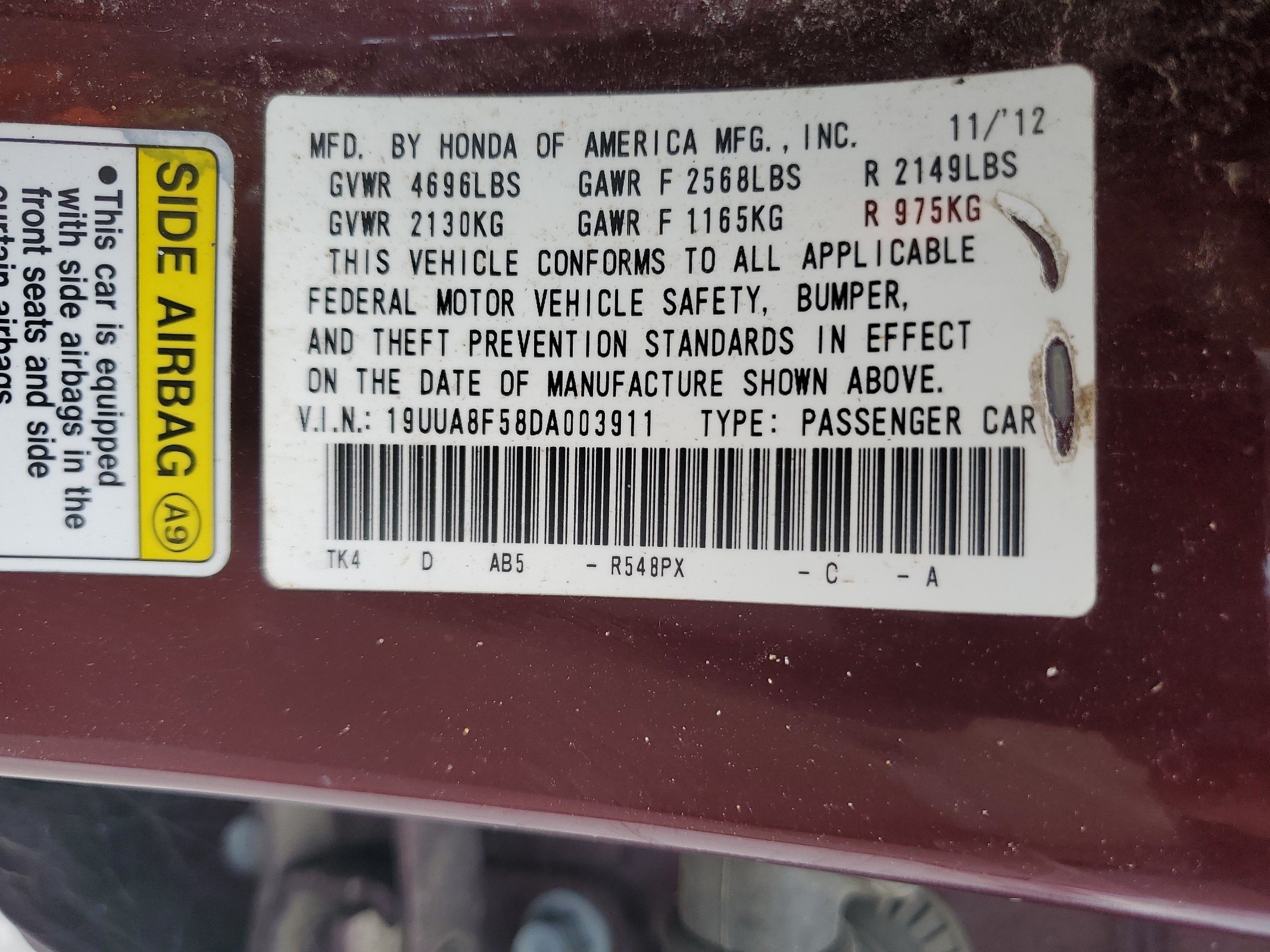 19UUA8F58DA003911 2013 Acura Tl Tech