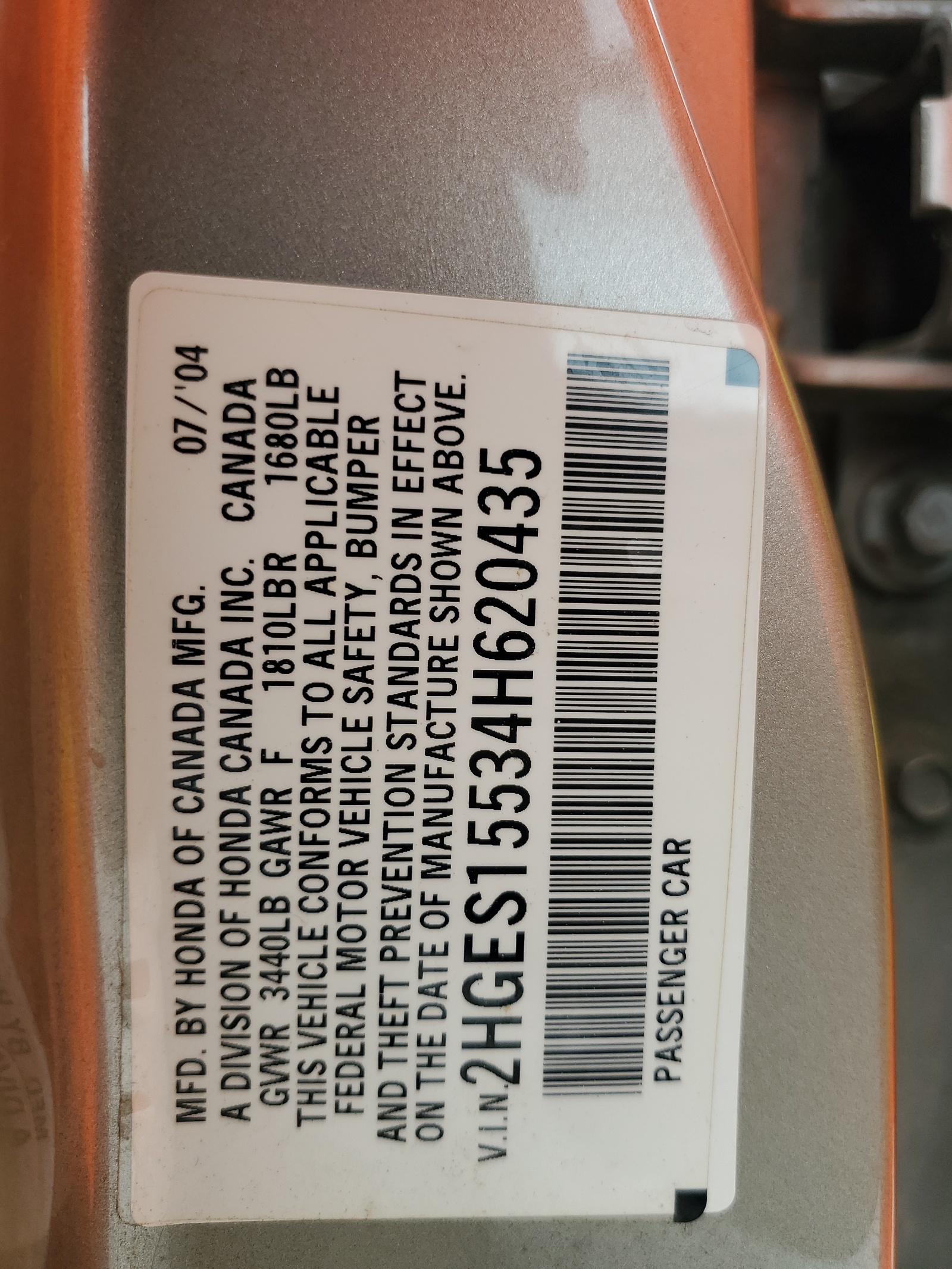 2HGES15534H620435 2004 Honda Civic Lx