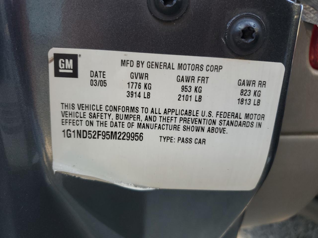 2005 Chevrolet Classic VIN: 1G1ND52F95M229956 Lot: 62057754