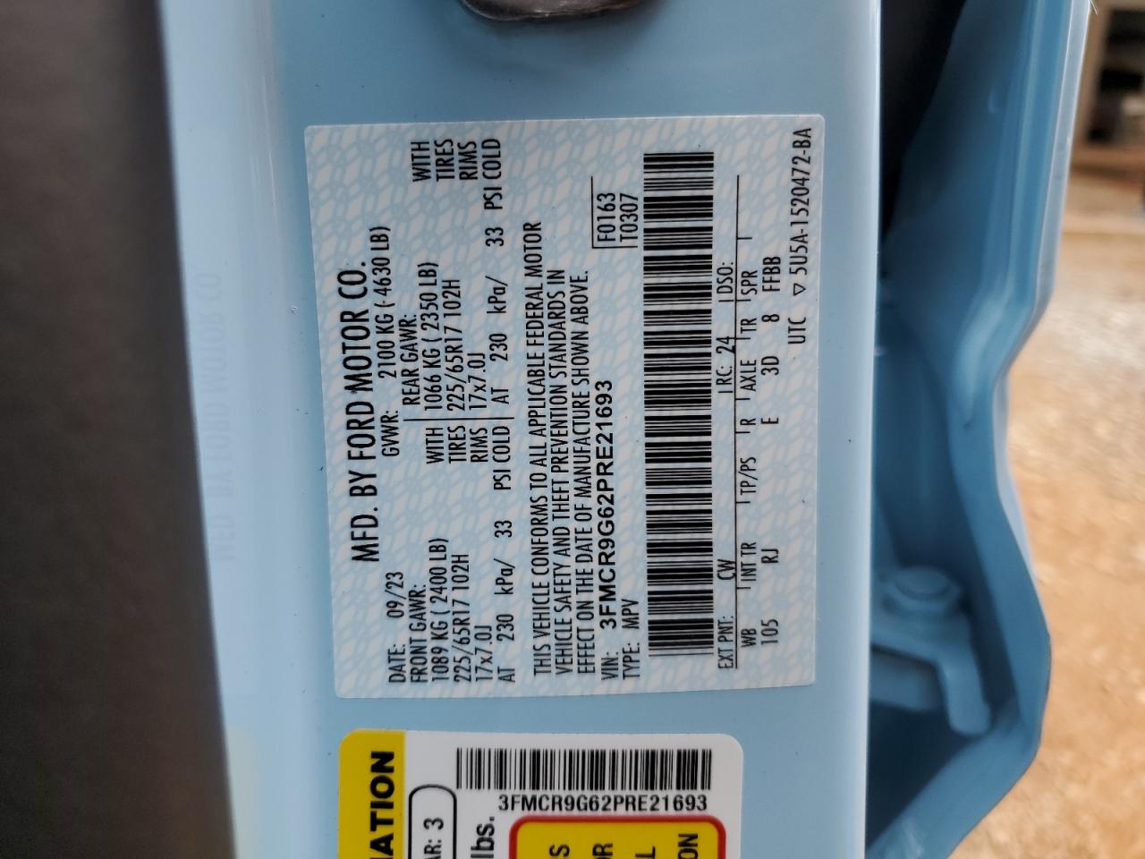 2023 Ford Bronco Sport Heritage VIN: 3FMCR9G62PRE21693 Lot: 64870854