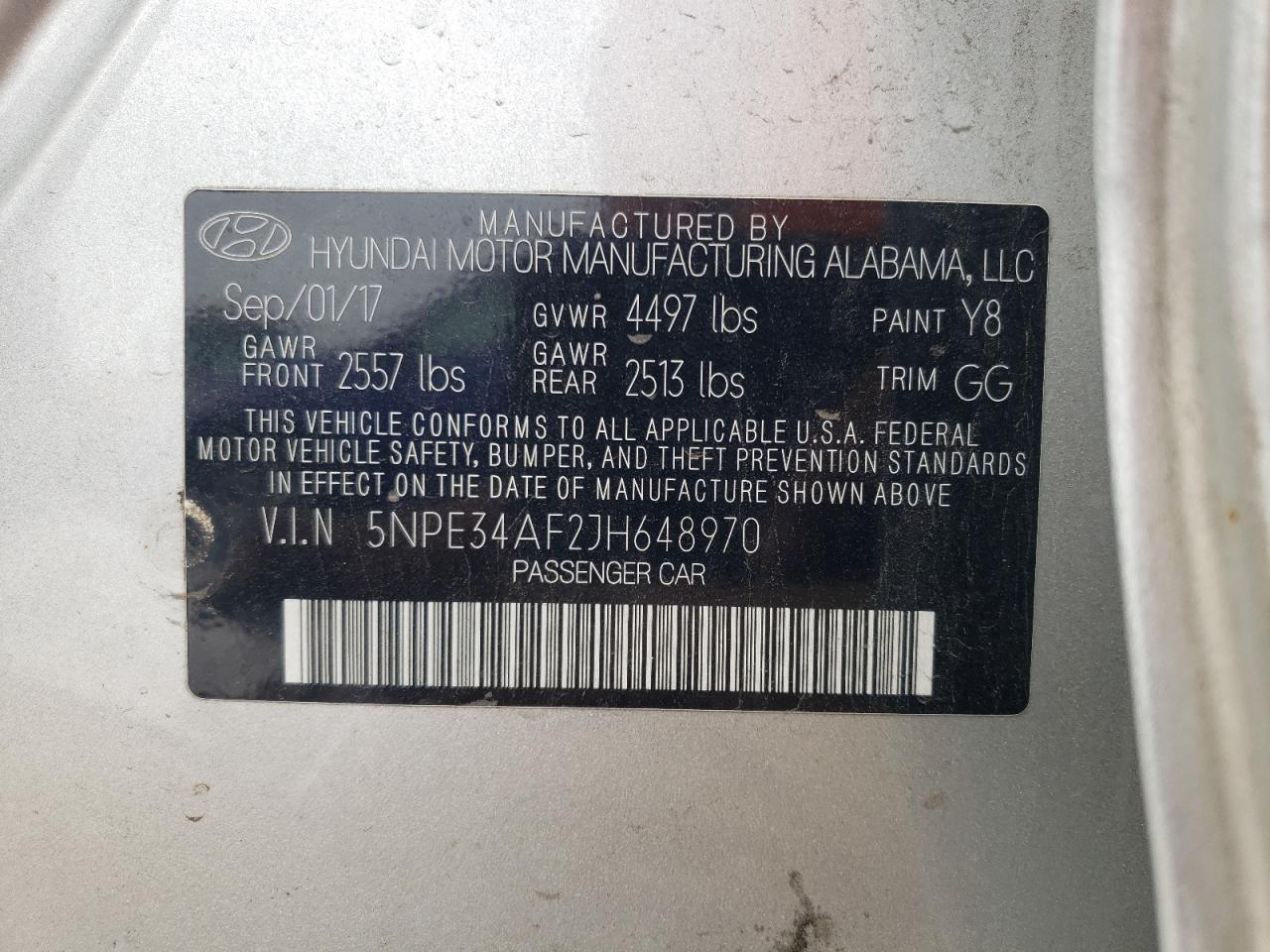 5NPE34AF2JH648970 2018 Hyundai Sonata Sport