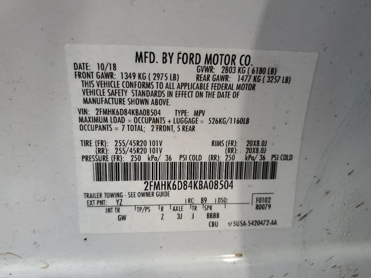 2019 Ford Flex Limited VIN: 2FMHK6D84KBA08504 Lot: 63982864