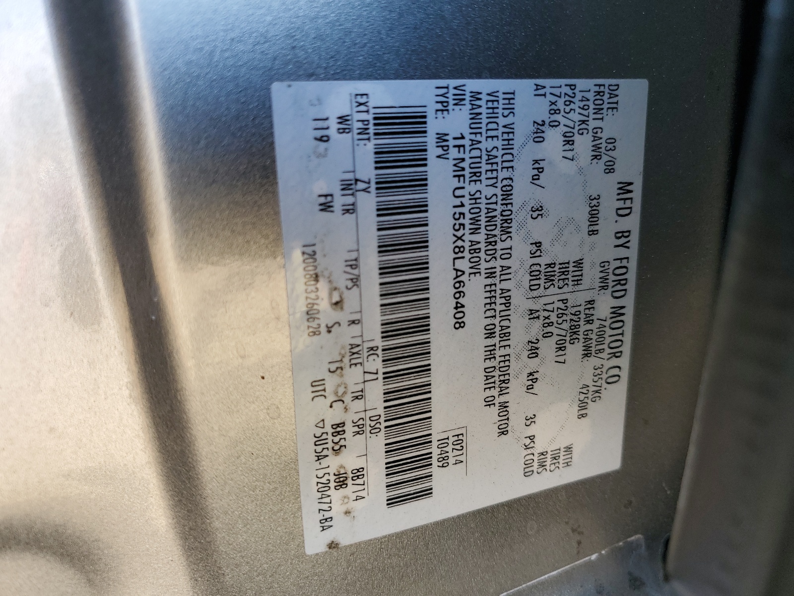 1FMFU155X8LA66408 2008 Ford Expedition Xlt