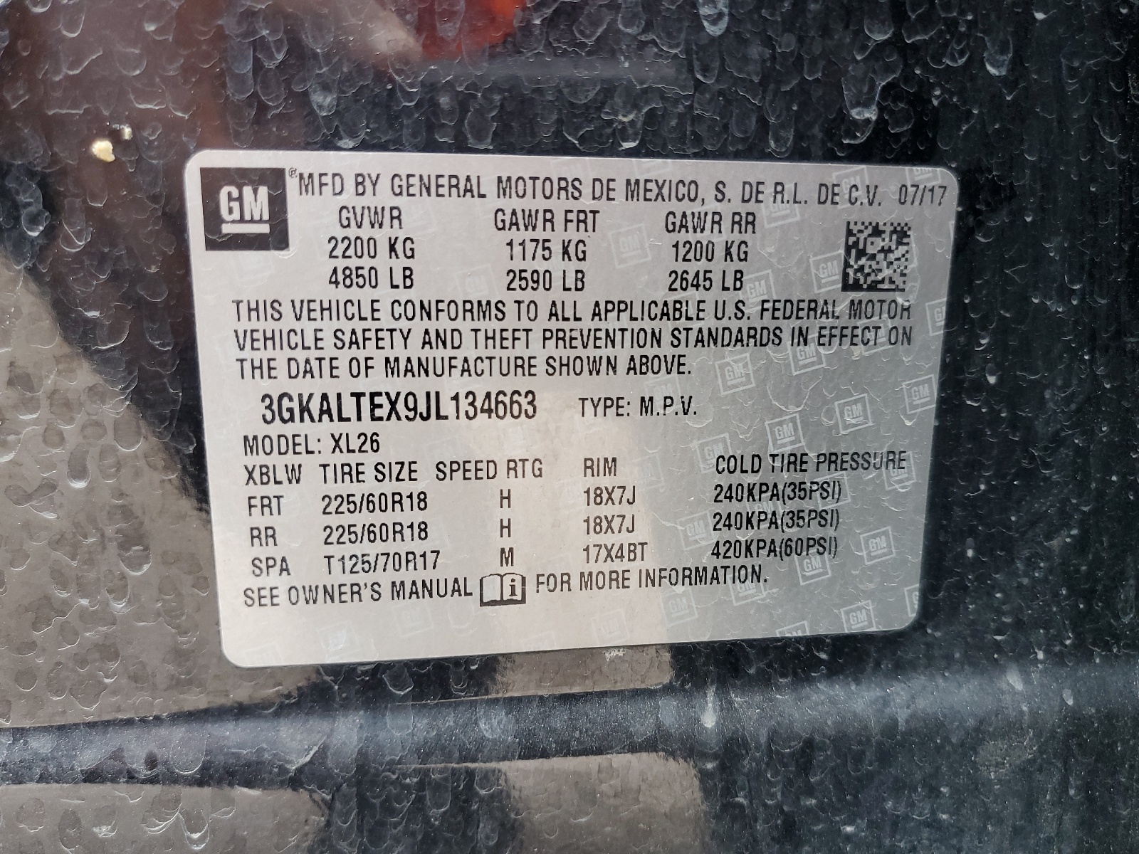 3GKALTEX9JL134663 2018 GMC Terrain Sle