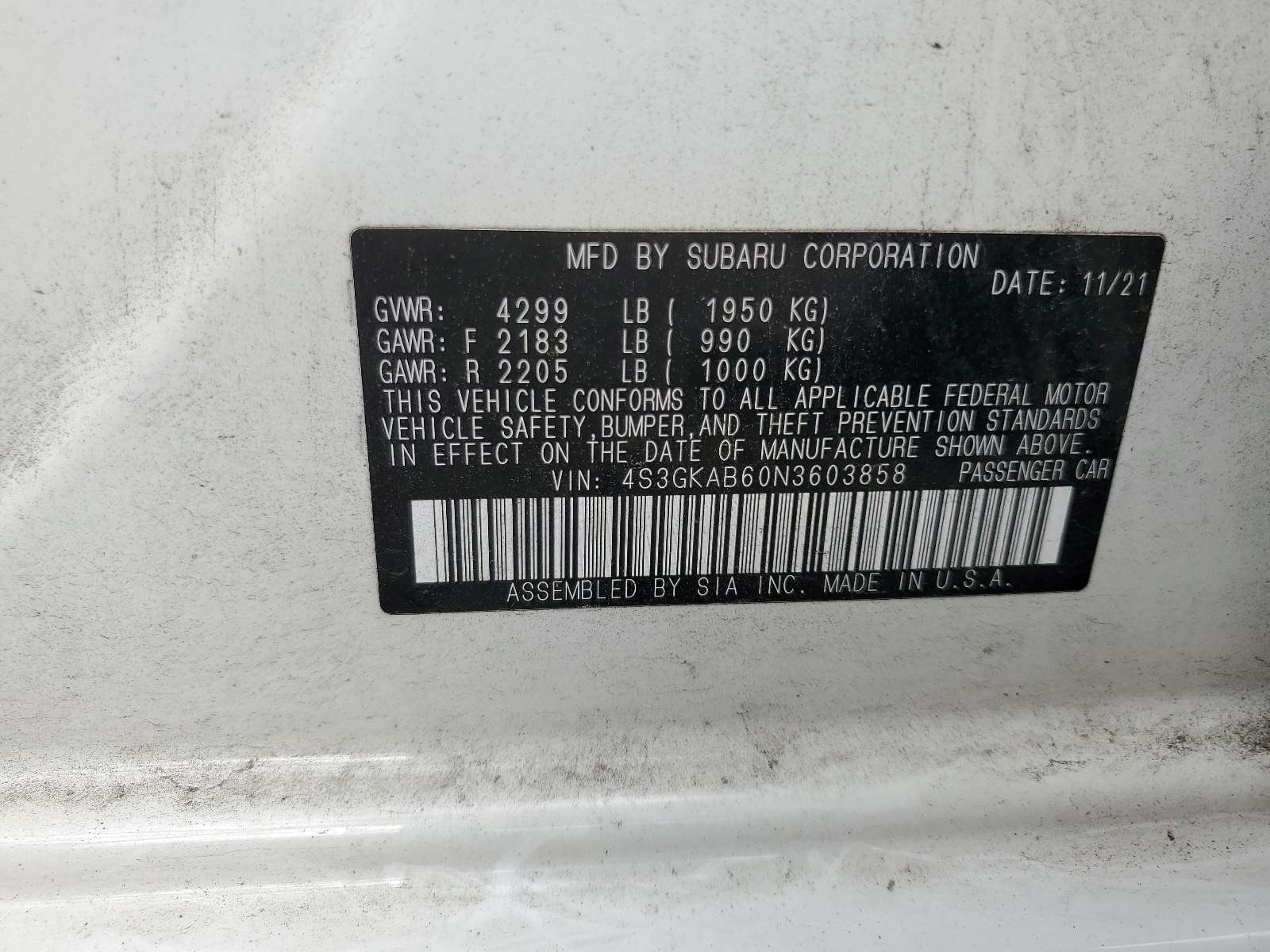 4S3GKAB60N3603858 2022 Subaru Impreza