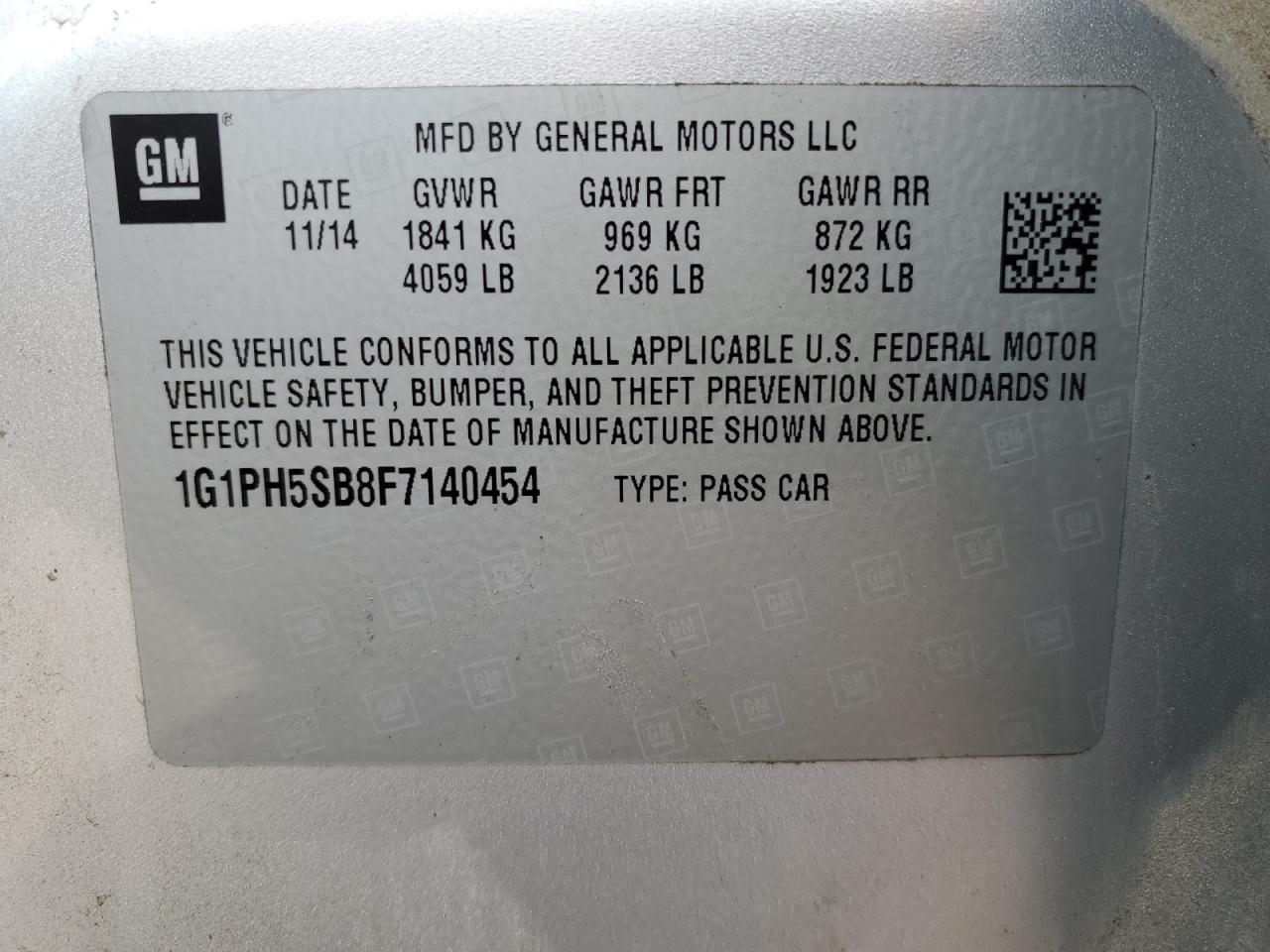 1G1PH5SB8F7140454 2015 Chevrolet Cruze Eco