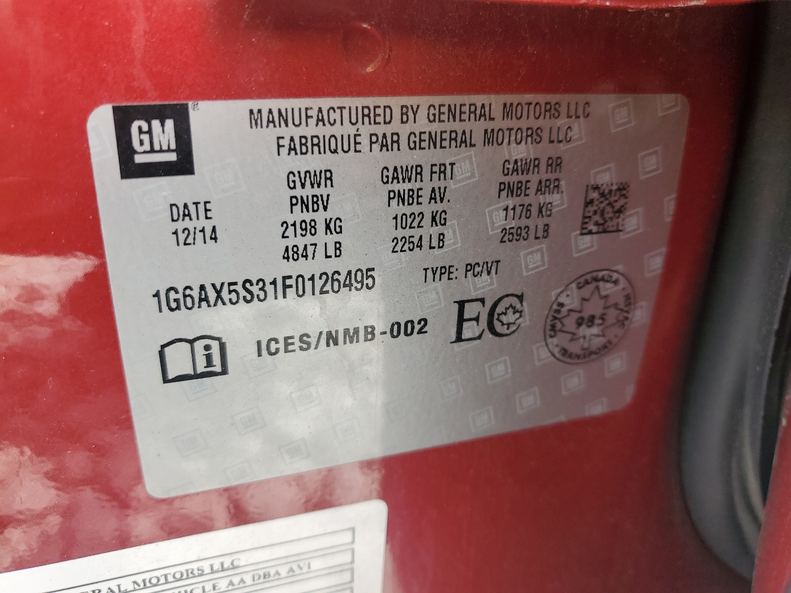 1G6AX5S31F0126495 2015 Cadillac Cts Luxury Collection