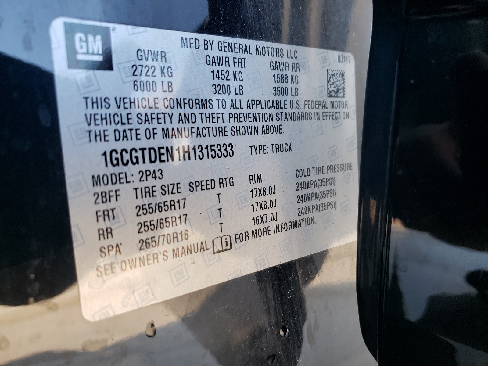 1GCGTDEN1H1315333 2017 Chevrolet Colorado Z71