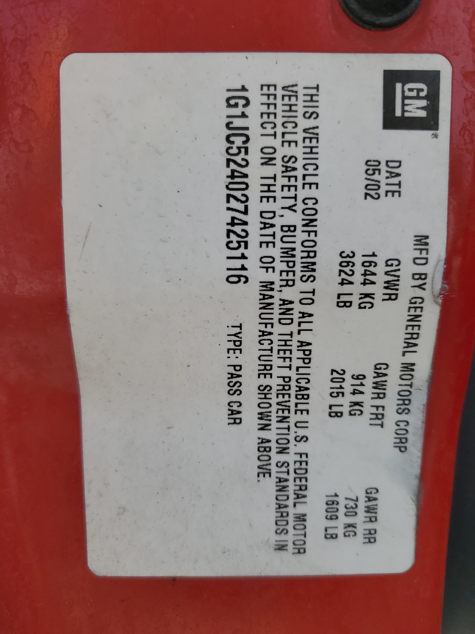 1G1JC524027425116 2002 Chevrolet Cavalier Base