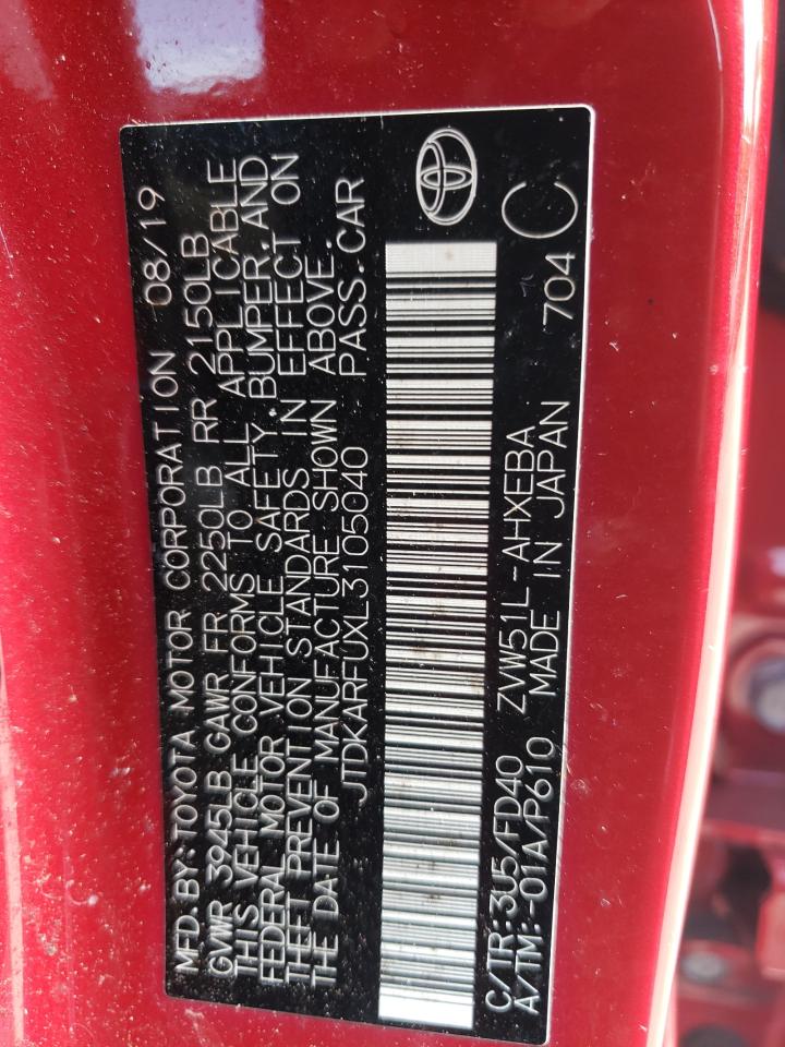 2020 Toyota Prius L VIN: JTDKARFUXL3105040 Lot: 64661234