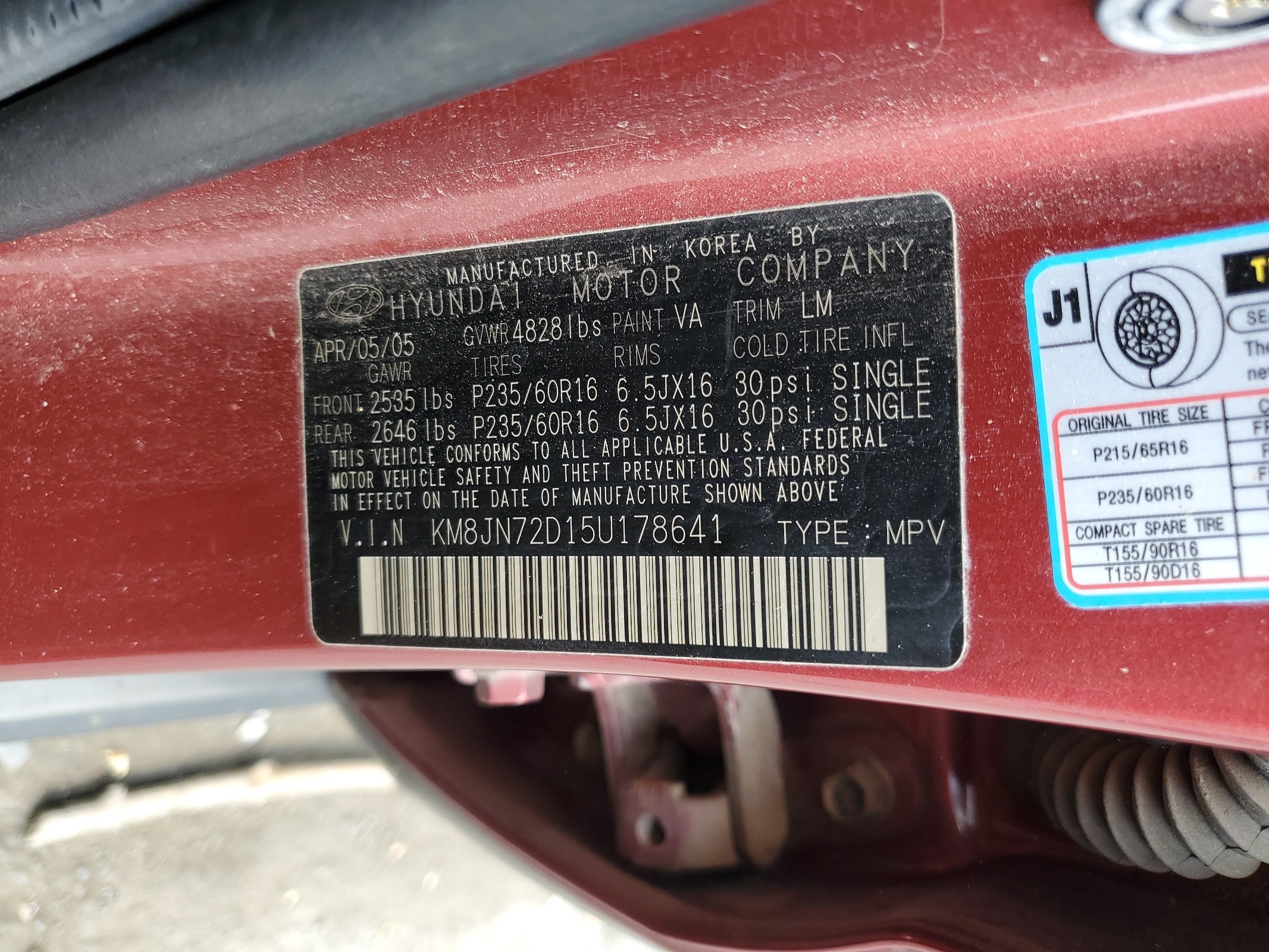 KM8JN72D15U178641 2005 Hyundai Tucson Gls