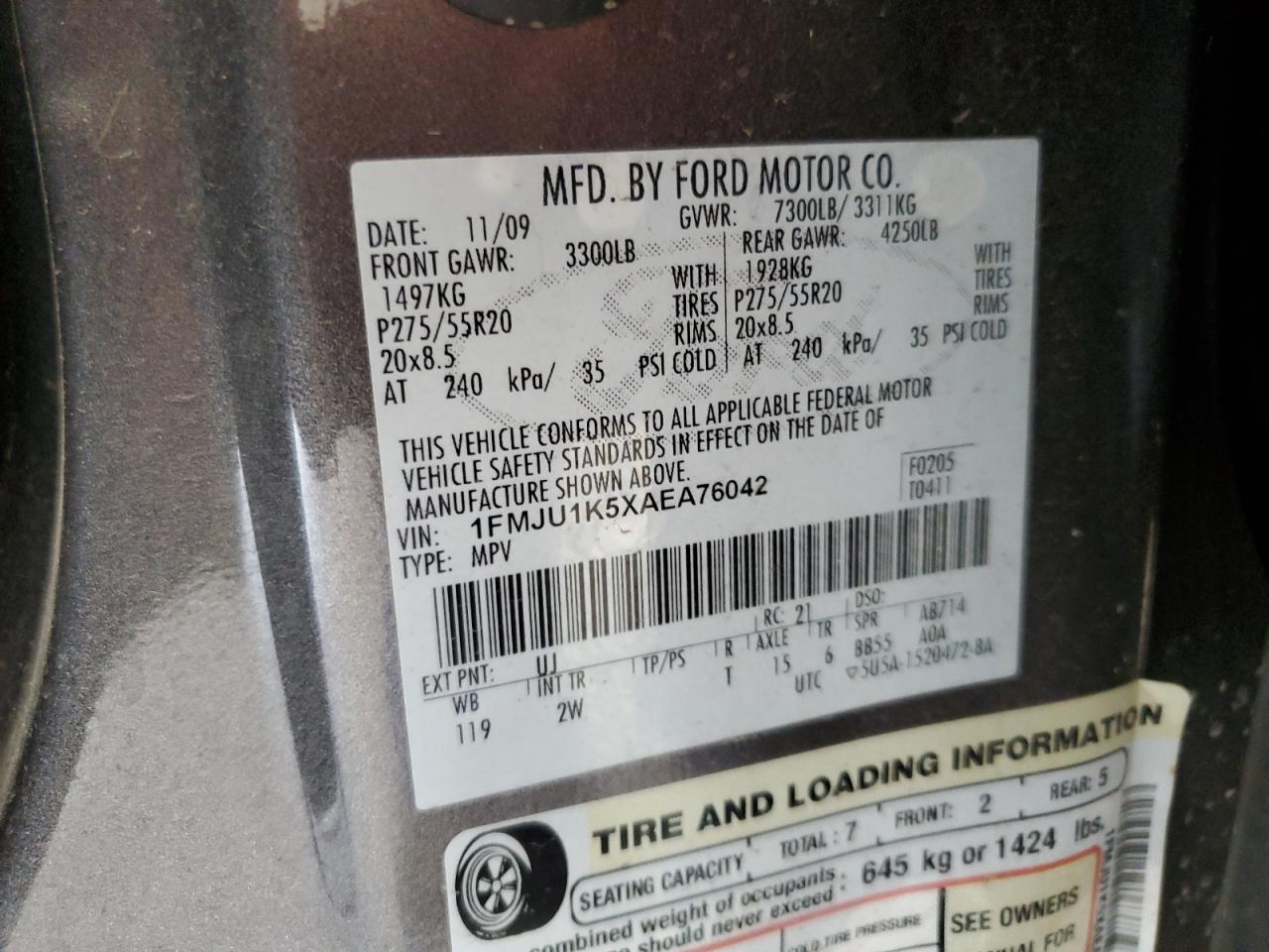 2010 Ford Expedition Limited VIN: 1FMJU1K5XAEA76042 Lot: 61554004