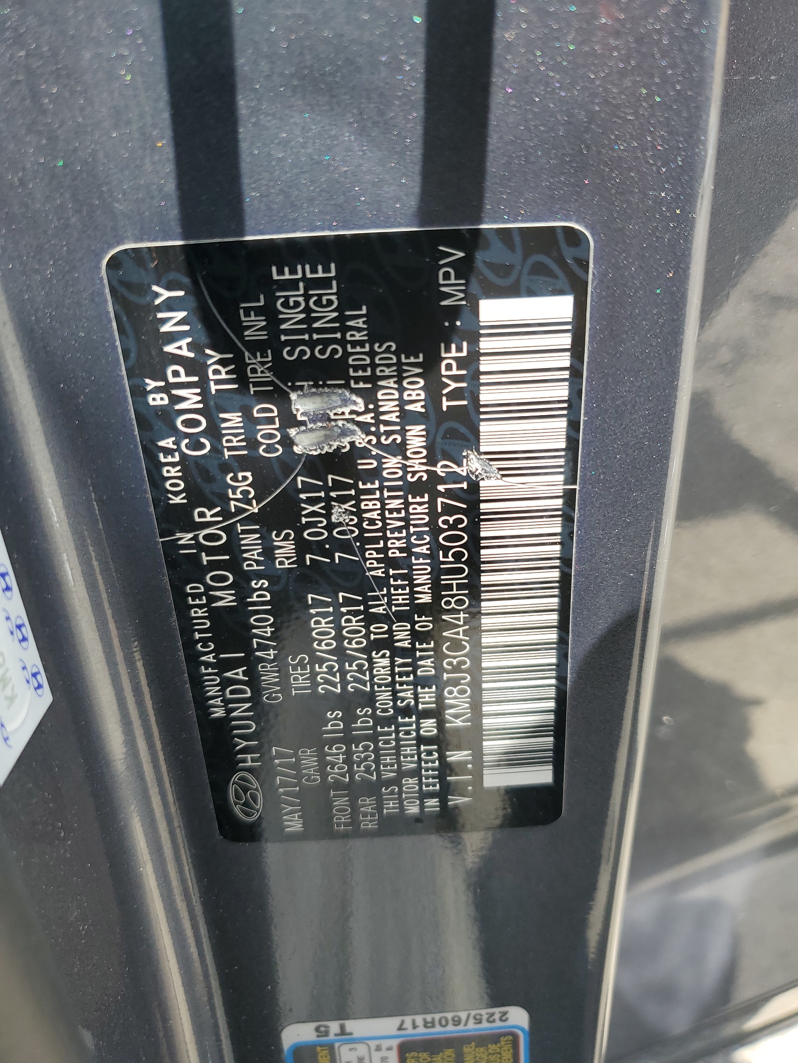 KM8J3CA48HU503712 2017 Hyundai Tucson Limited