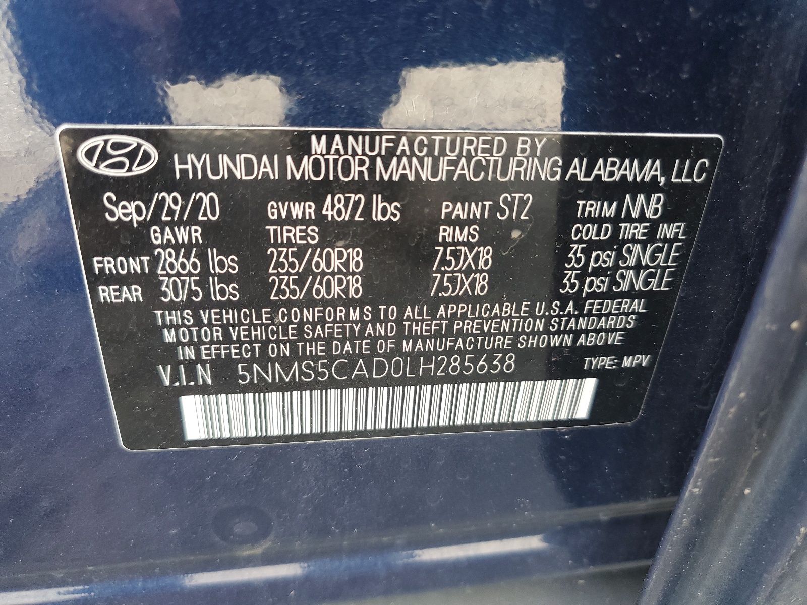 5NMS5CAD0LH285638 2020 Hyundai Santa Fe Limited