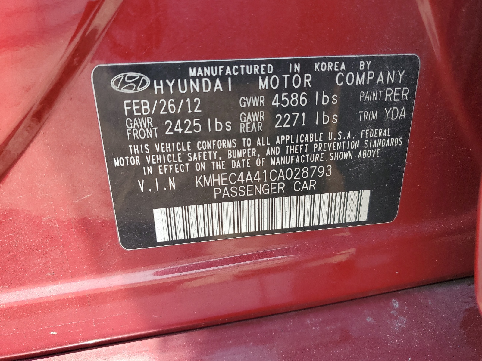 2012 Hyundai Sonata Hybrid vin: KMHEC4A41CA028793