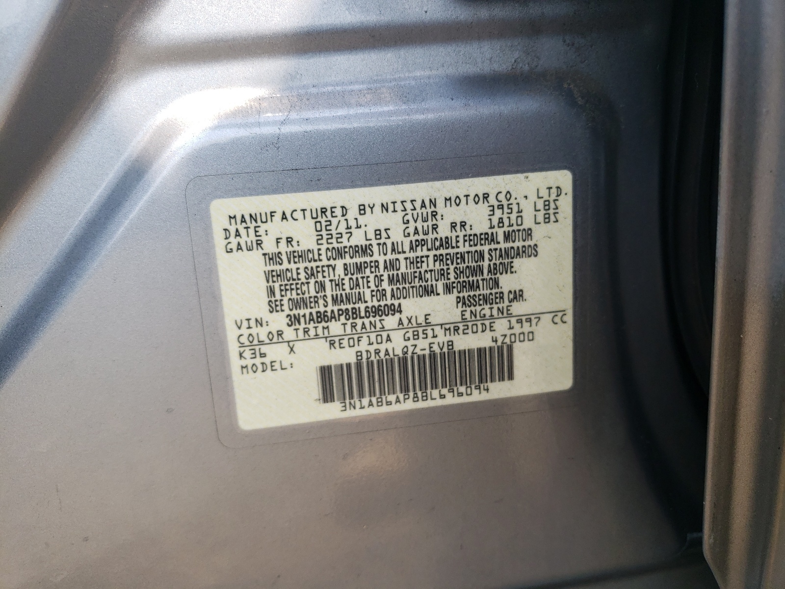 3N1AB6AP8BL696094 2011 Nissan Sentra 2.0