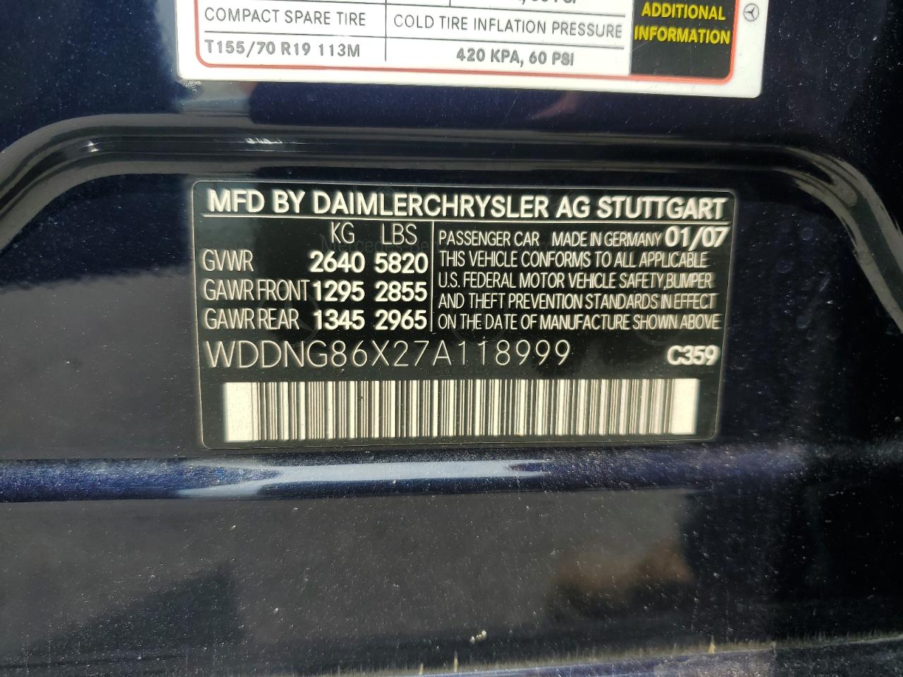 2007 Mercedes-Benz S 550 4Matic VIN: WDDNG86X27A118999 Lot: 64091284