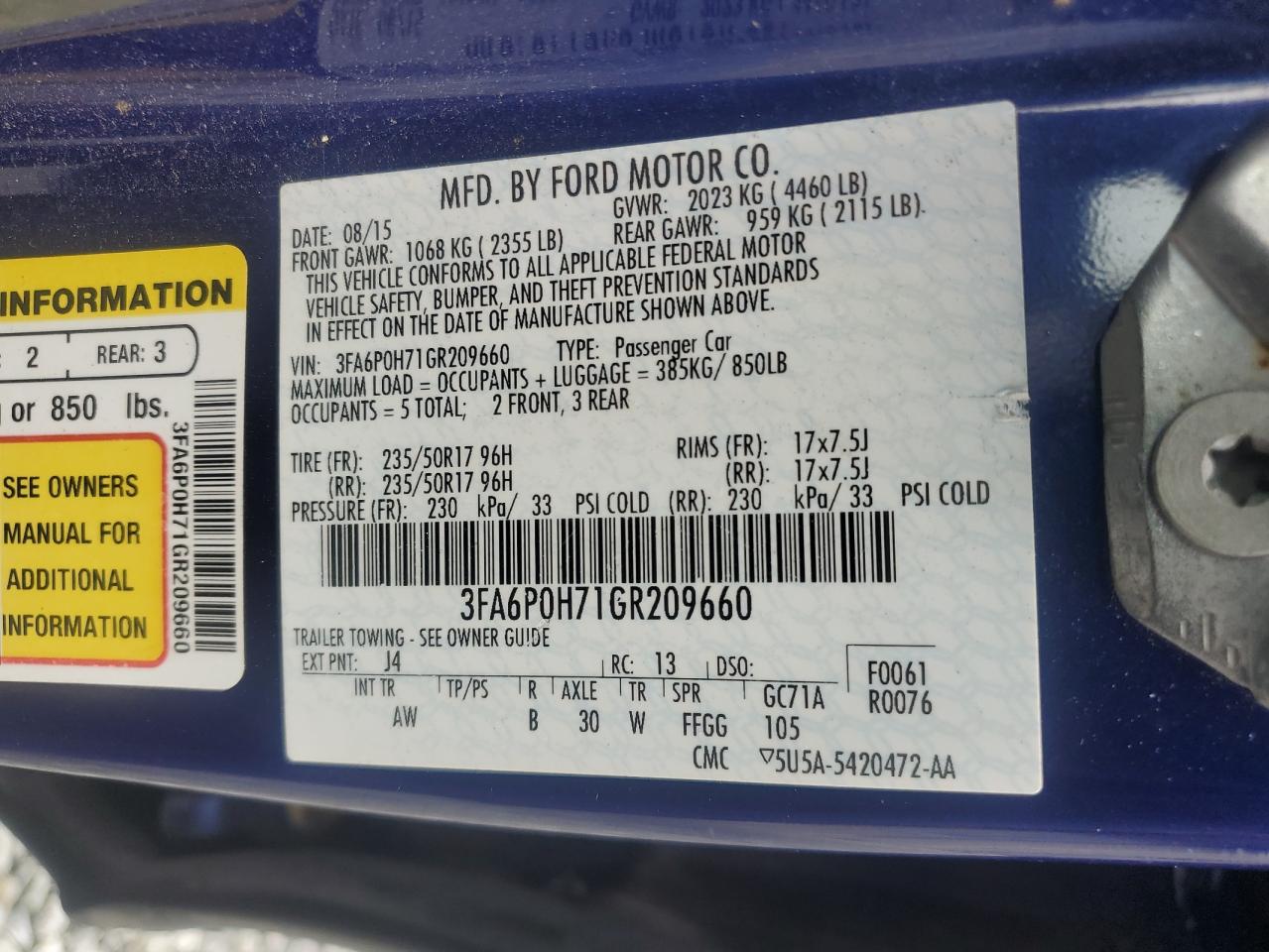 2016 Ford Fusion Se VIN: 3FA6P0H71GR209660 Lot: 64301644