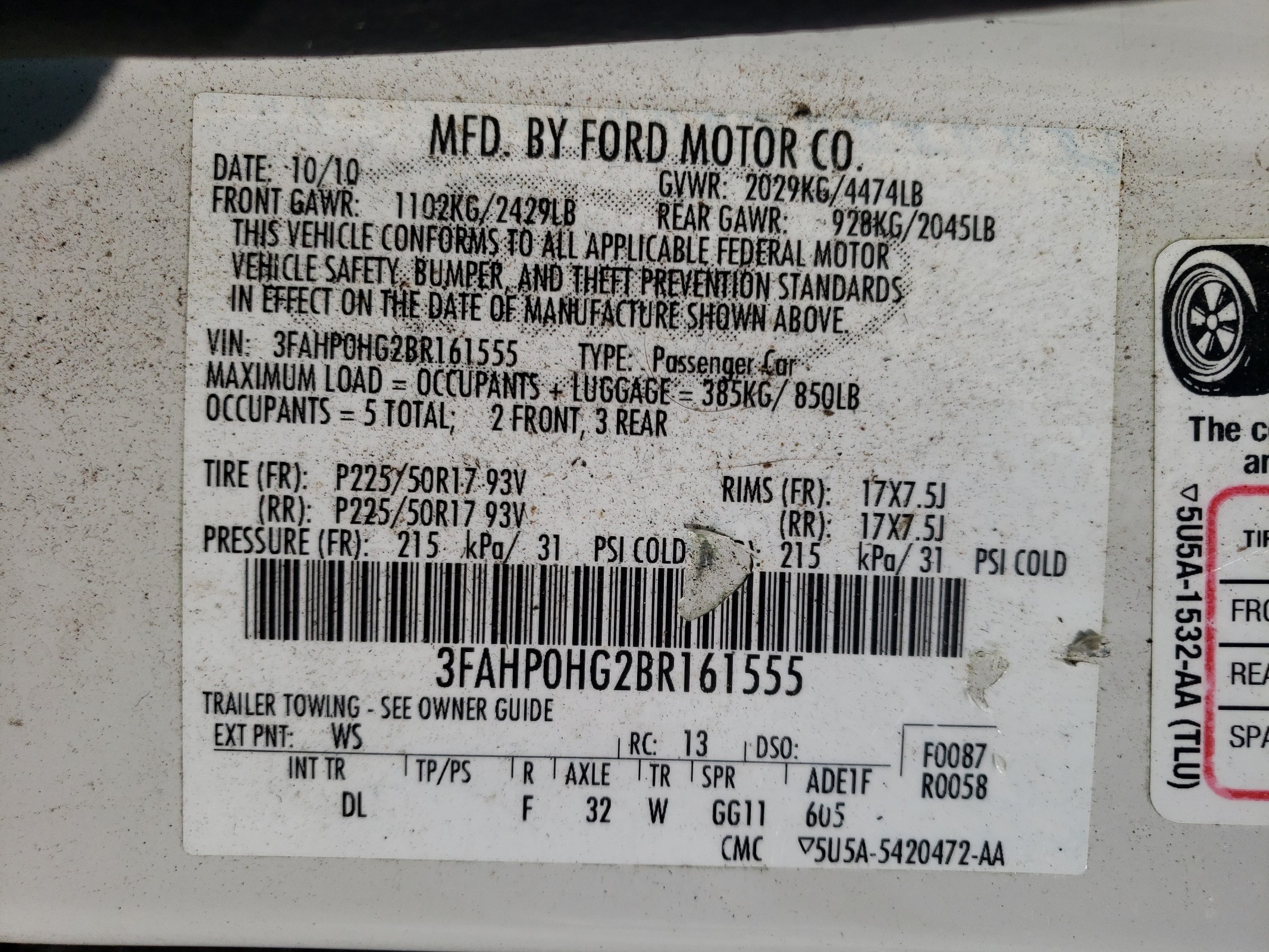 3FAHP0HG2BR161555 2011 Ford Fusion Se