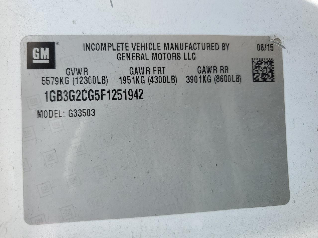 2015 Chevrolet Express G3500 VIN: 1GB3G2CG5F1251942 Lot: 59493544