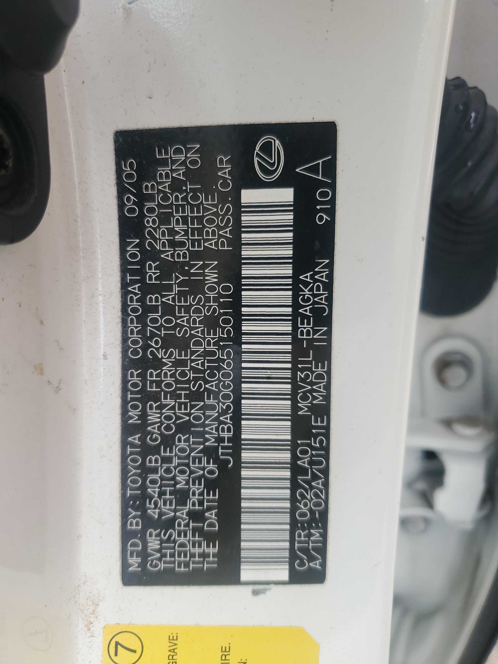 JTHBA30G065150110 2006 Lexus Es 330