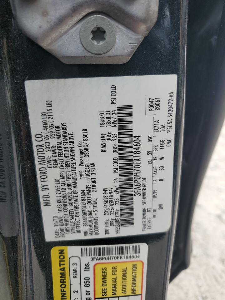 2014 Ford Fusion Se VIN: 3FA6P0H70ER184604 Lot: 62134244