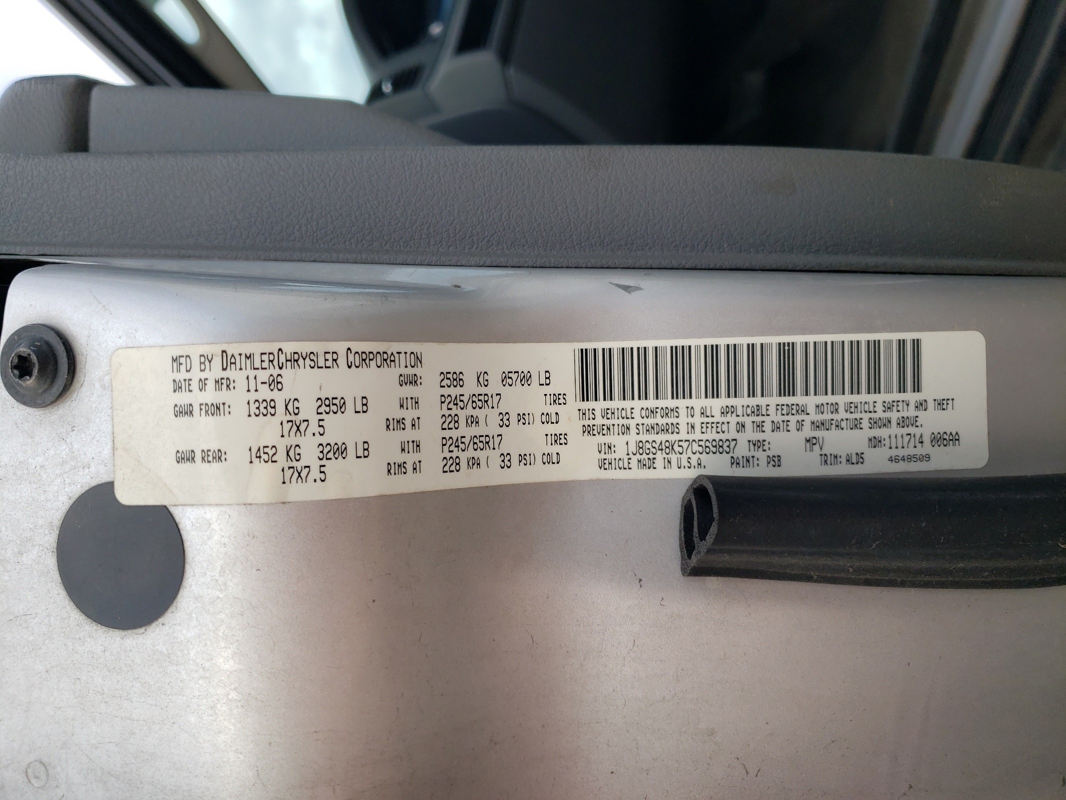 1J8GS48K57C569837 2007 Jeep Grand Cherokee Laredo