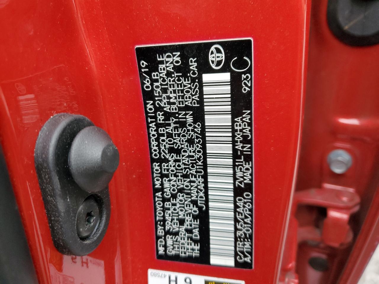 2019 Toyota Prius VIN: JTDKARFU1K3093746 Lot: 63717104