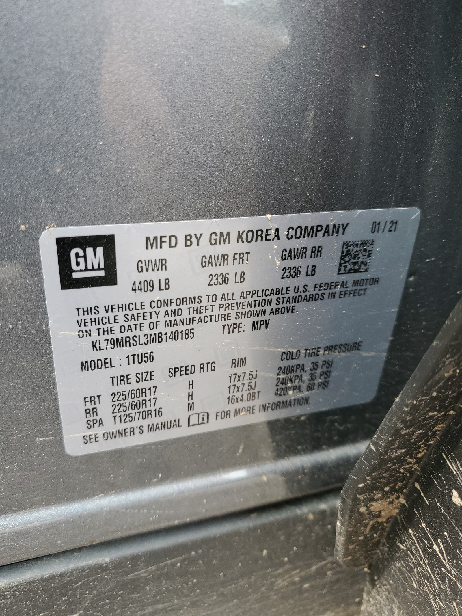 KL79MRSL3MB140185 2021 Chevrolet Trailblazer Lt