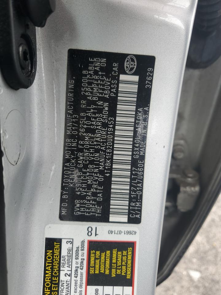 2013 Toyota Avalon Base VIN: 4T1BK1EB2DU019453 Lot: 83568974