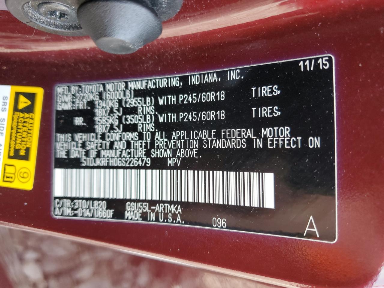 2016 Toyota Highlander Xle VIN: 5TDJKRFH0GS226479 Lot: 62078374