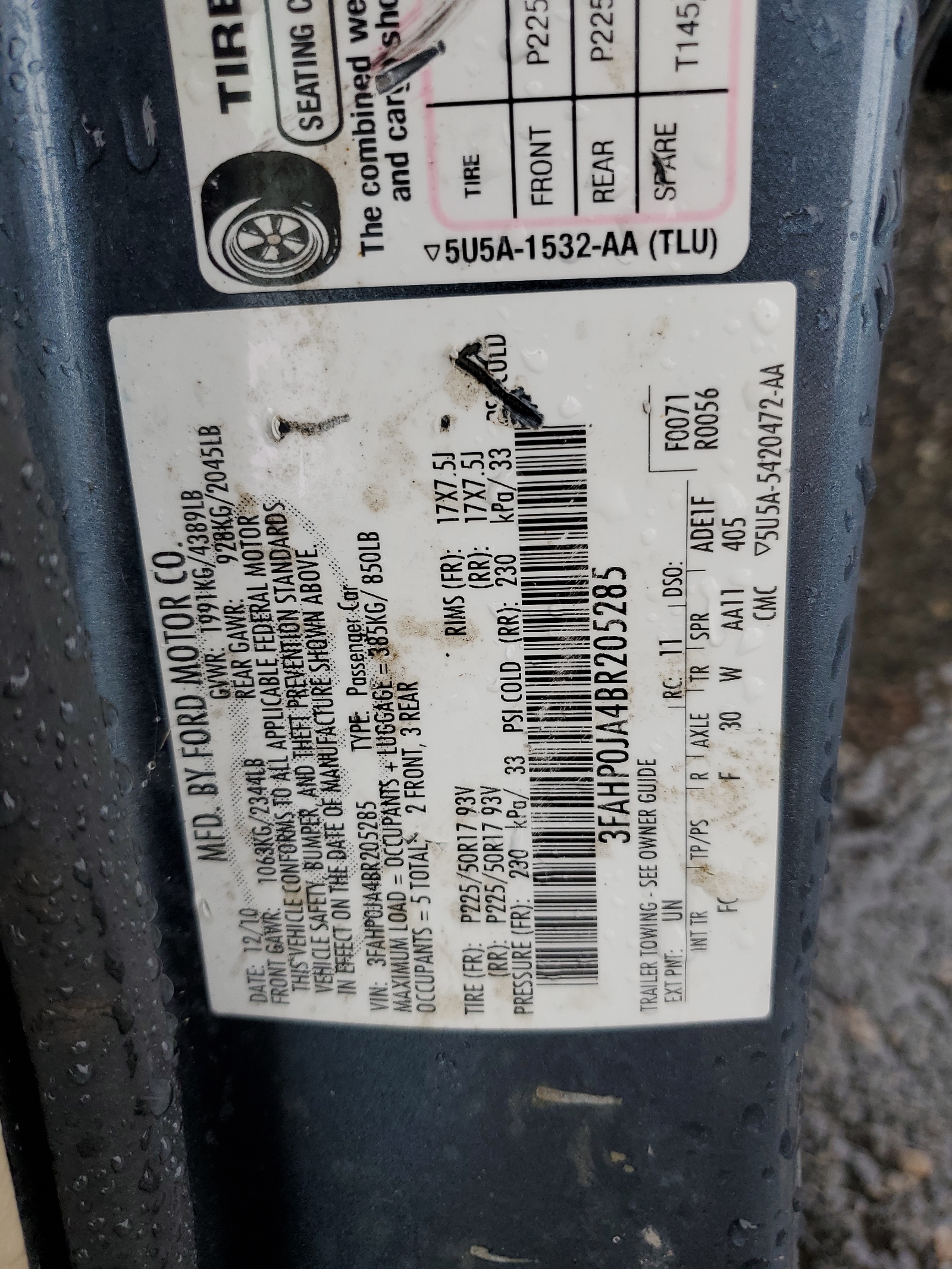 3FAHP0JA4BR205285 2011 Ford Fusion Sel