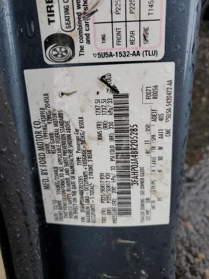 2011 Ford Fusion Sel VIN: 3FAHP0JA4BR205285 Lot: 61294264