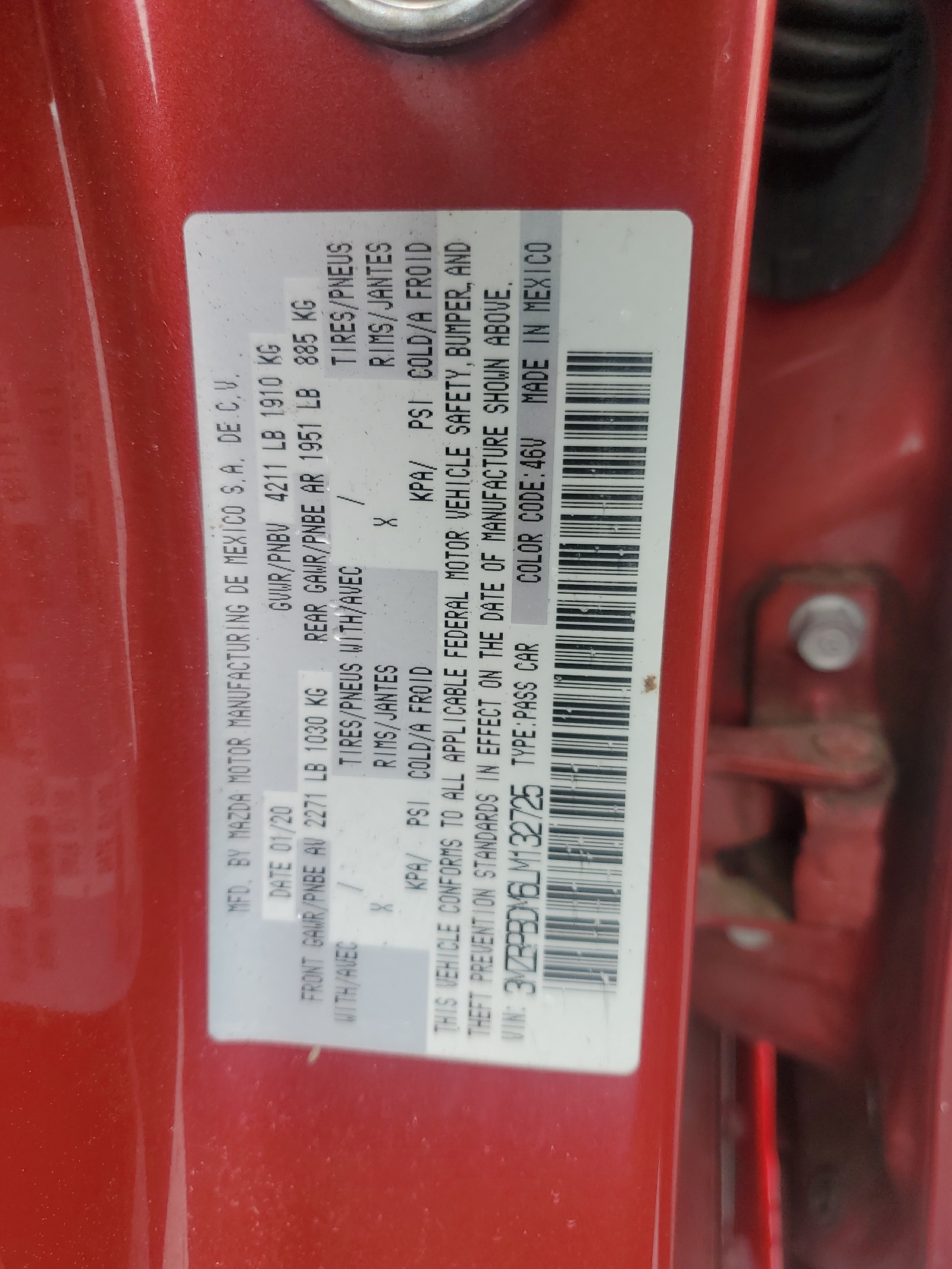 3MZBPBDM6LM132725 2020 Mazda 3 Preferred