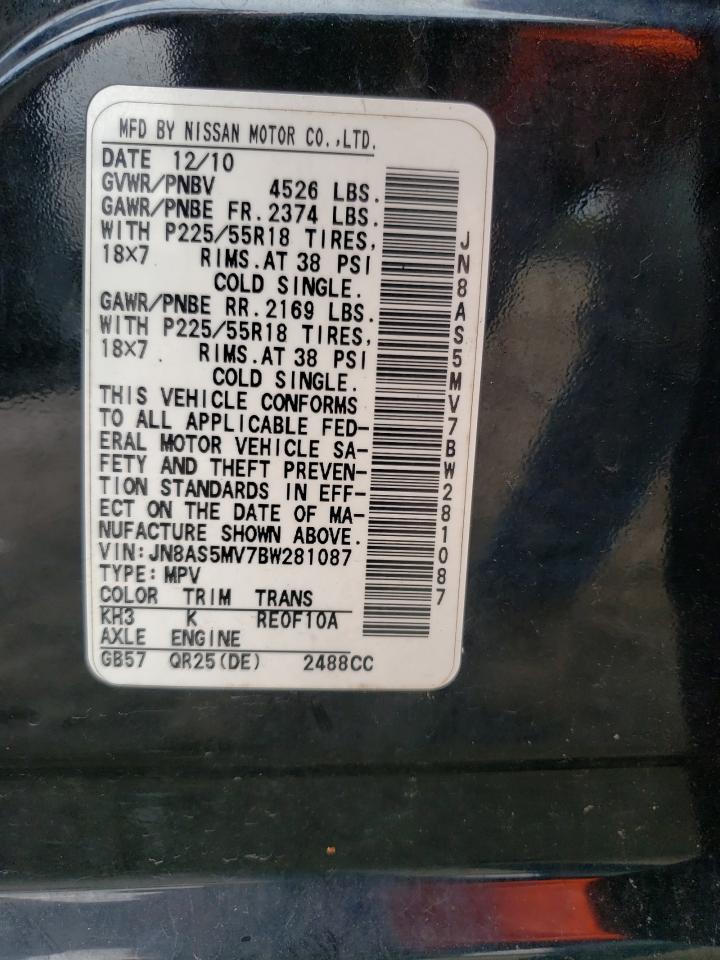 2011 Nissan Rogue S VIN: JN8AS5MV7BW281087 Lot: 64040714