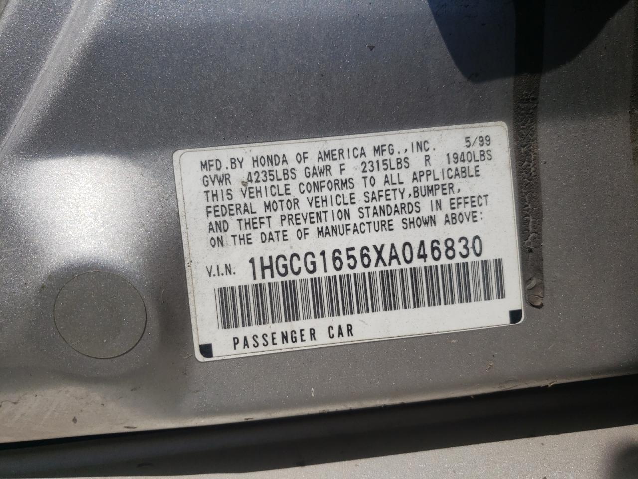 1HGCG1656XA046830 1999 Honda Accord Ex